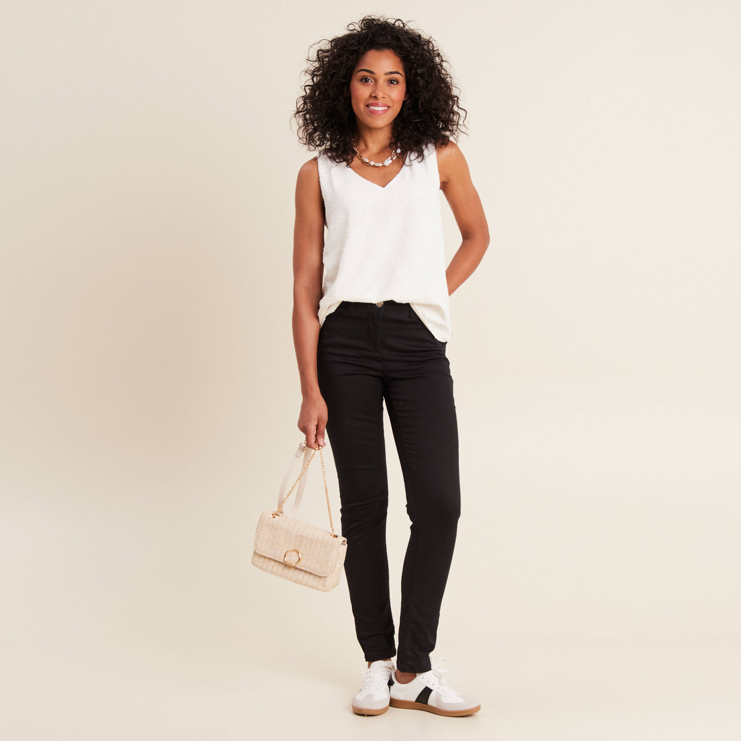 Blouse sans manches ecru femme