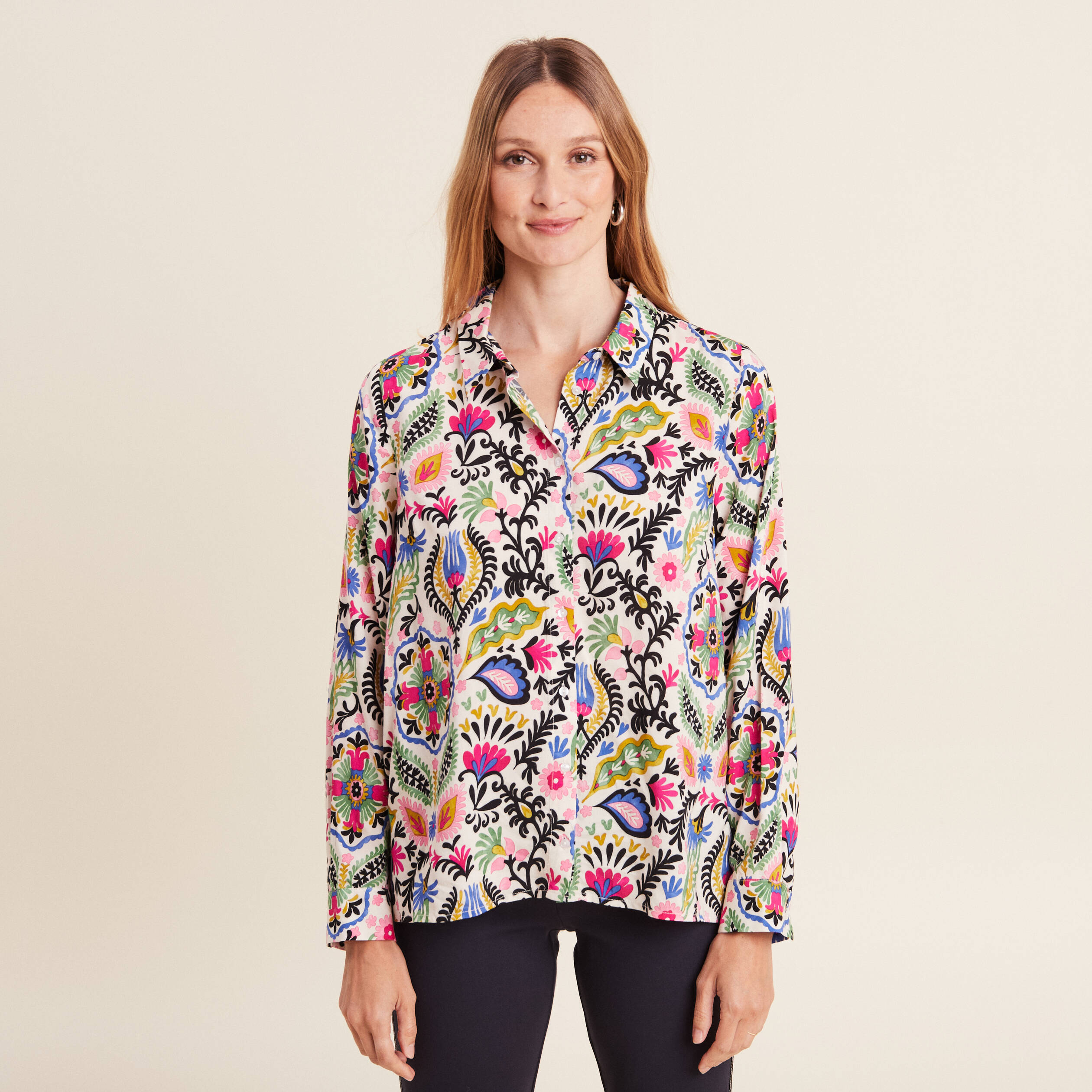 Chemise manches longues rose femme