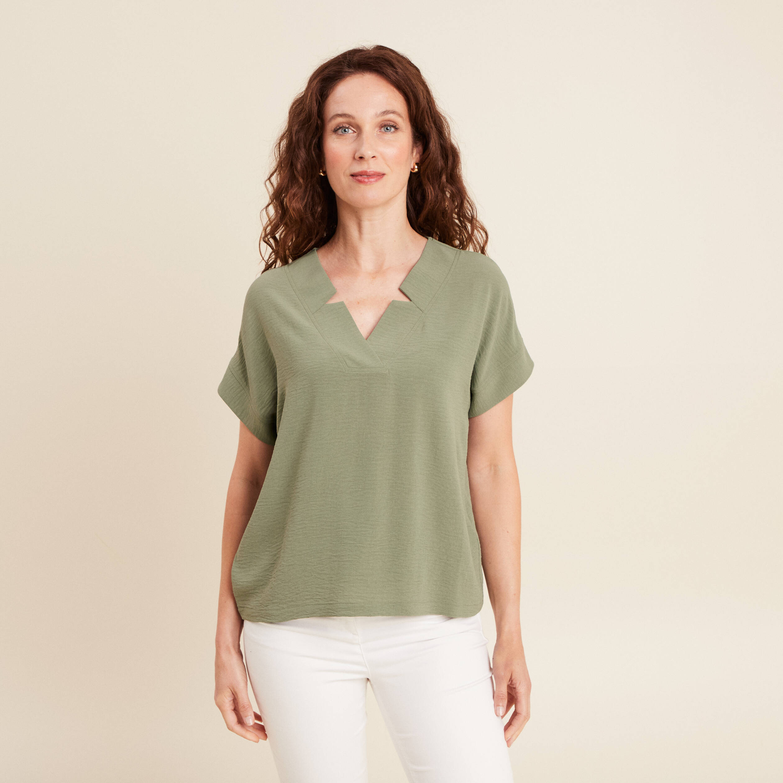 blouse fluide manches courtes vert clair femme Blouse fluide manches courtes vert clair femme