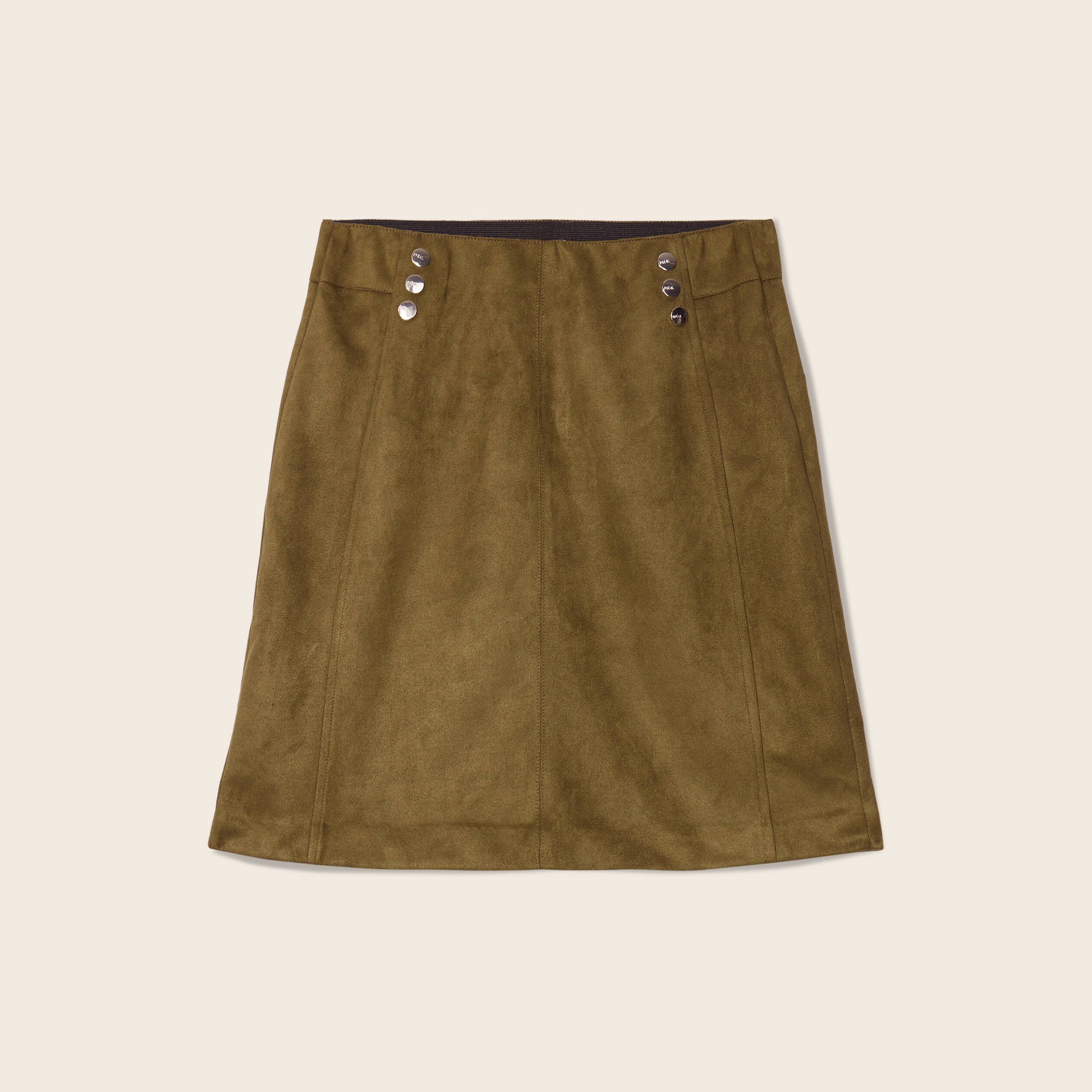 Jupe droite suédine vert olive femme