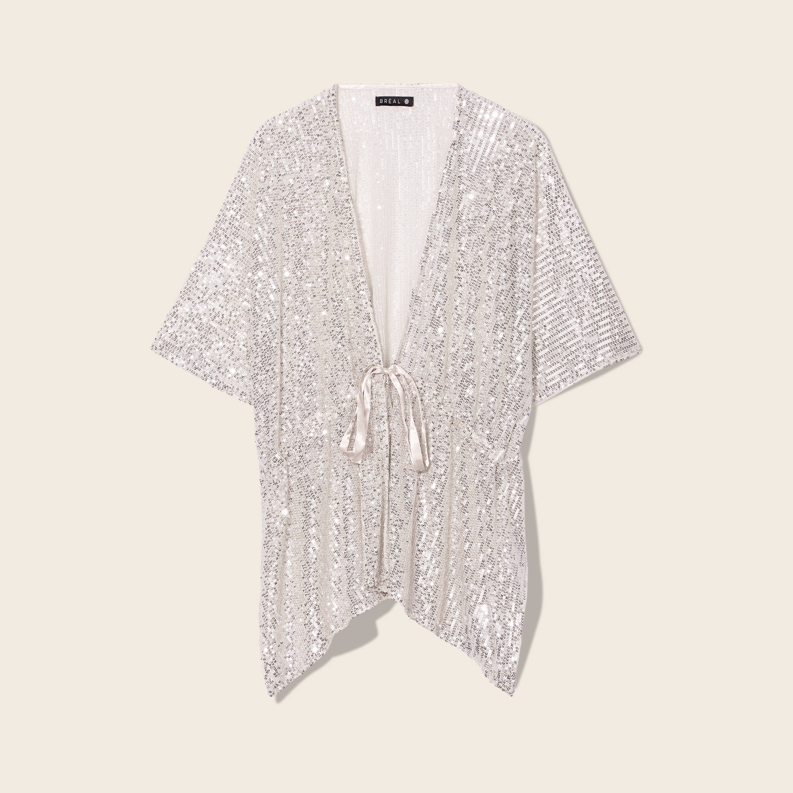 Kimono court &agrave; sequins couleur or femme