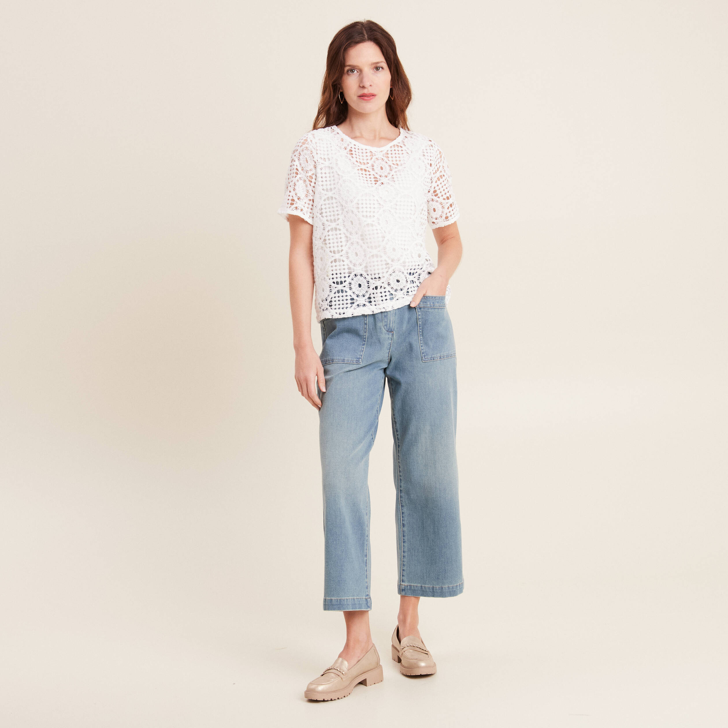 T-shirt manches courtes ecru femme