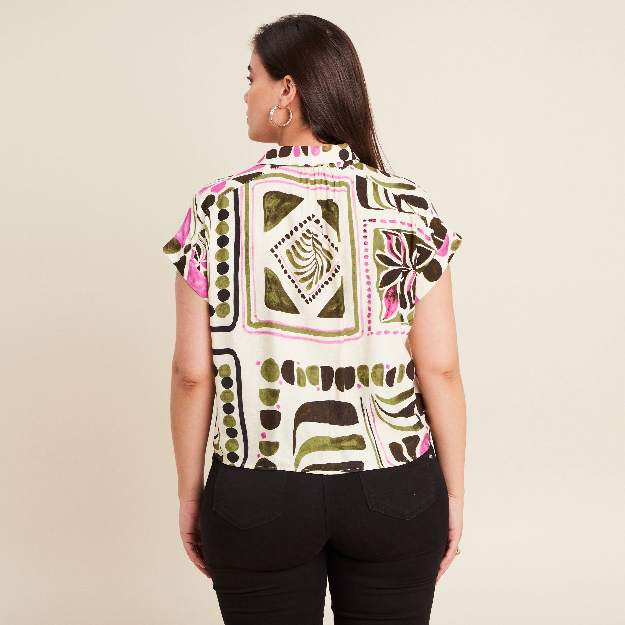 Chemise manches courtes nouée vert femme