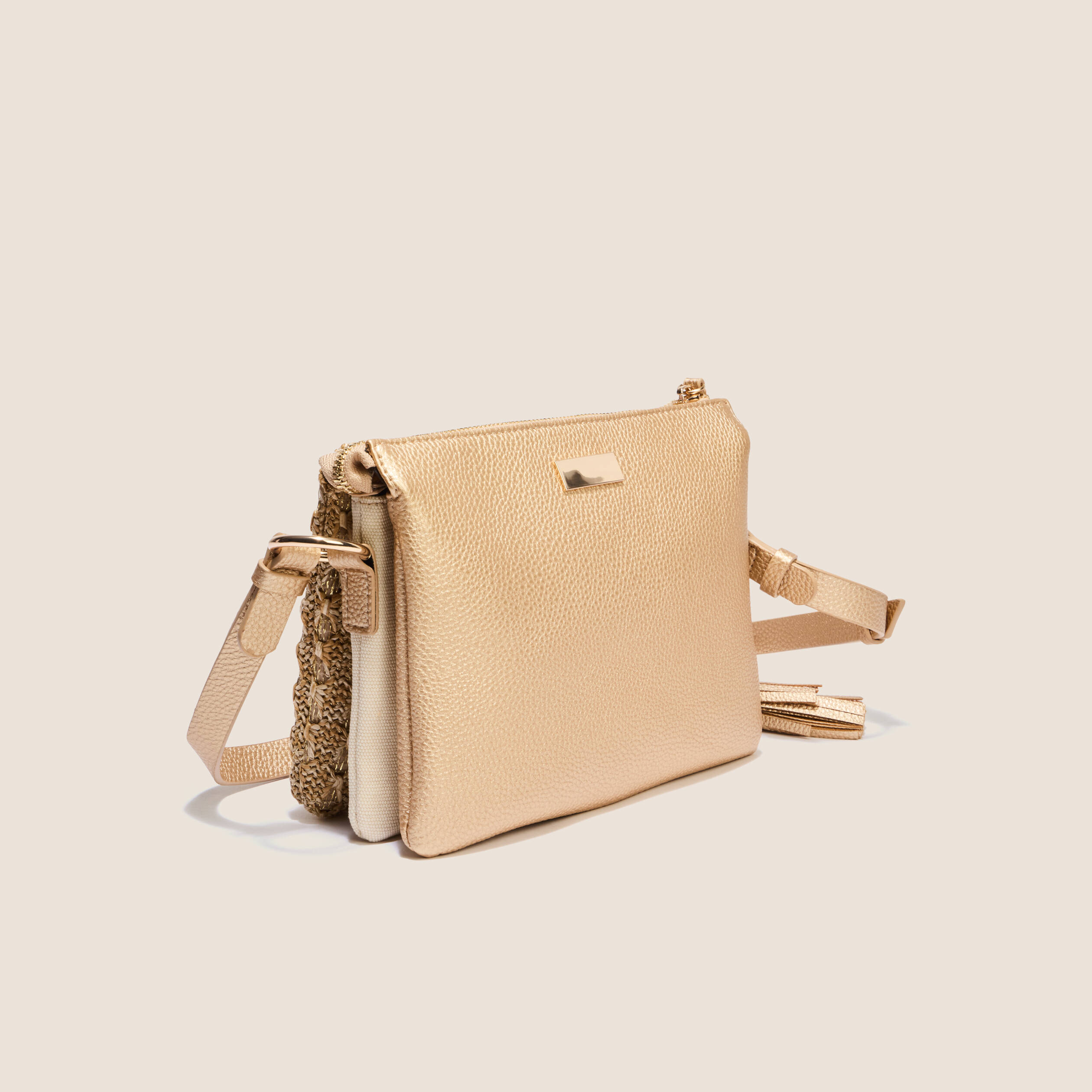 Sac pochette tress&eacute; ecru femme