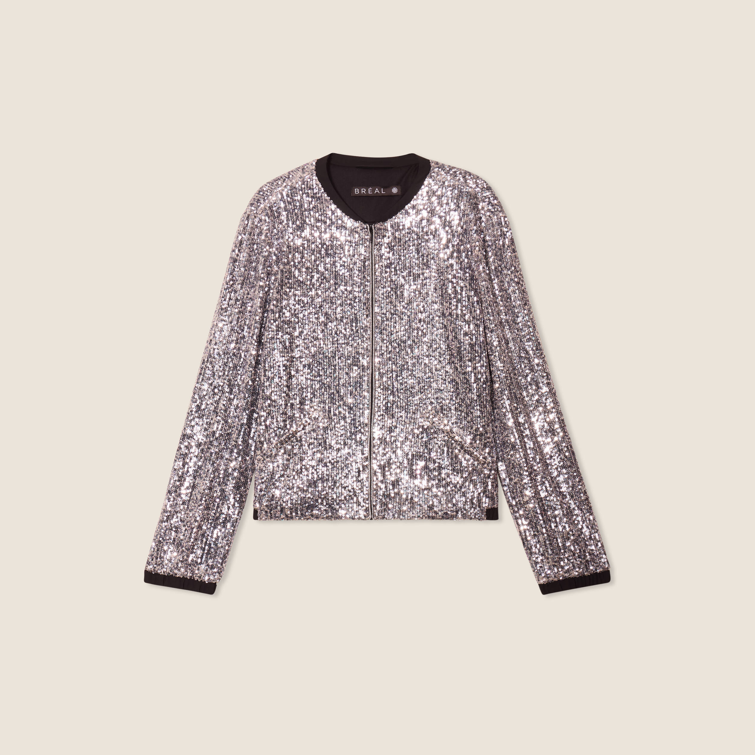 veste zippee sequins gris argent femme Veste zippée sequins gris argent femme