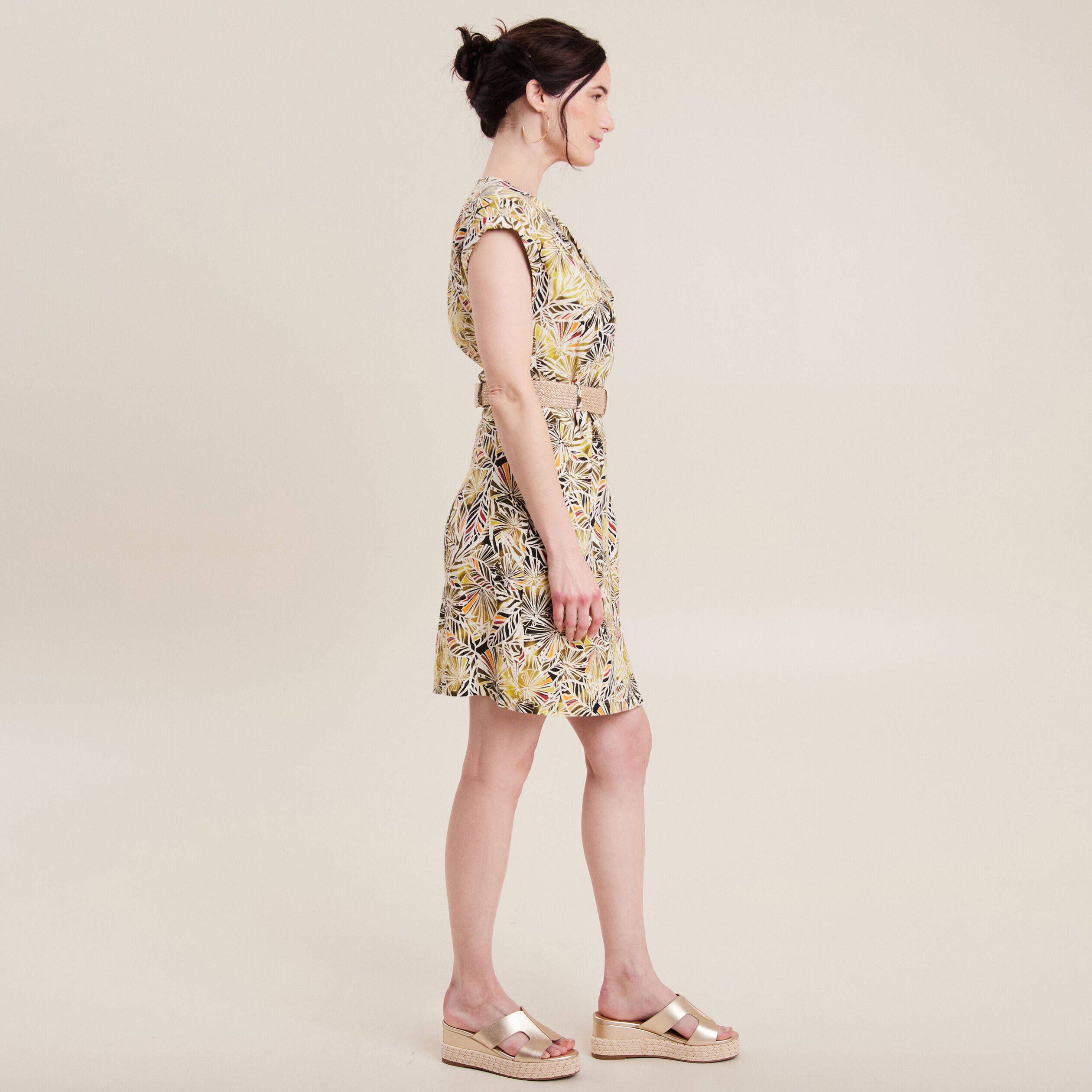 Robe droite ceinturée vert femme