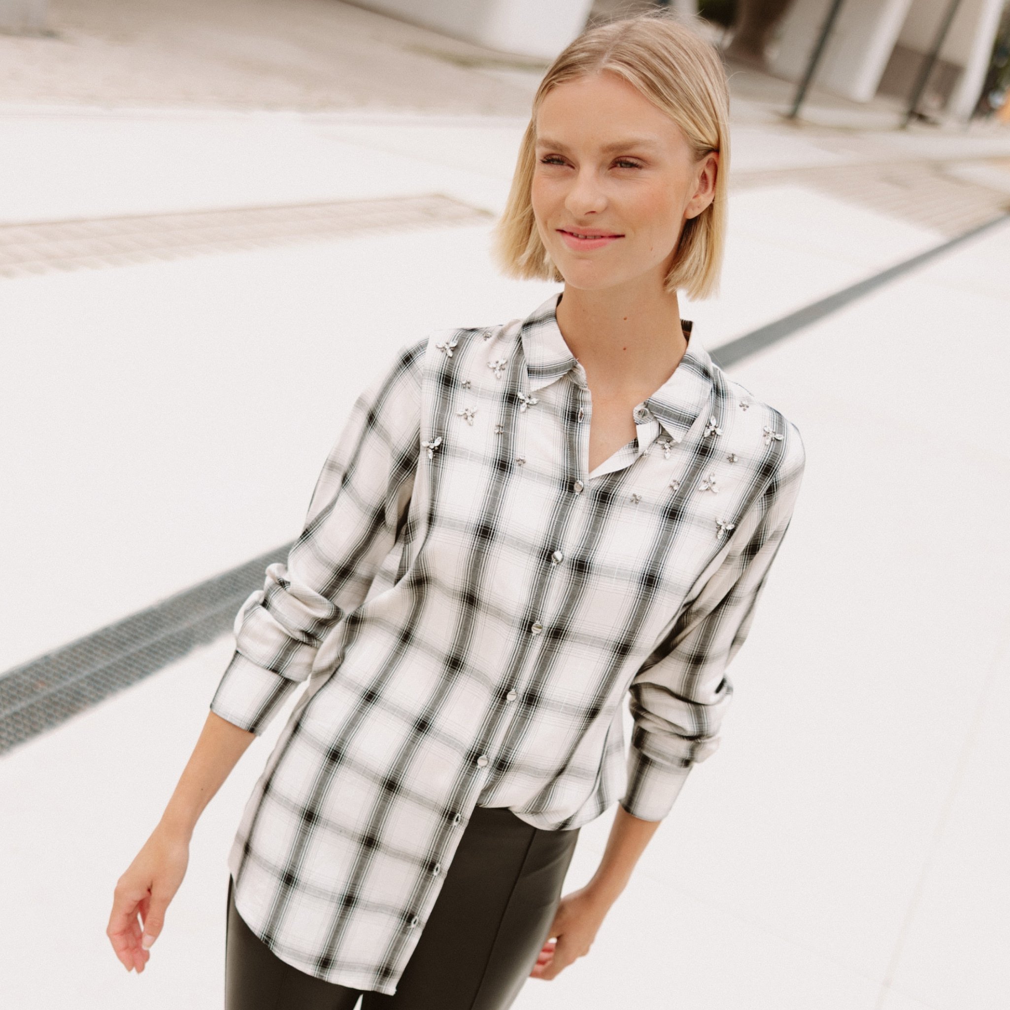 Tunique fluide col chemise manches 3/4 blanc femme Bréal