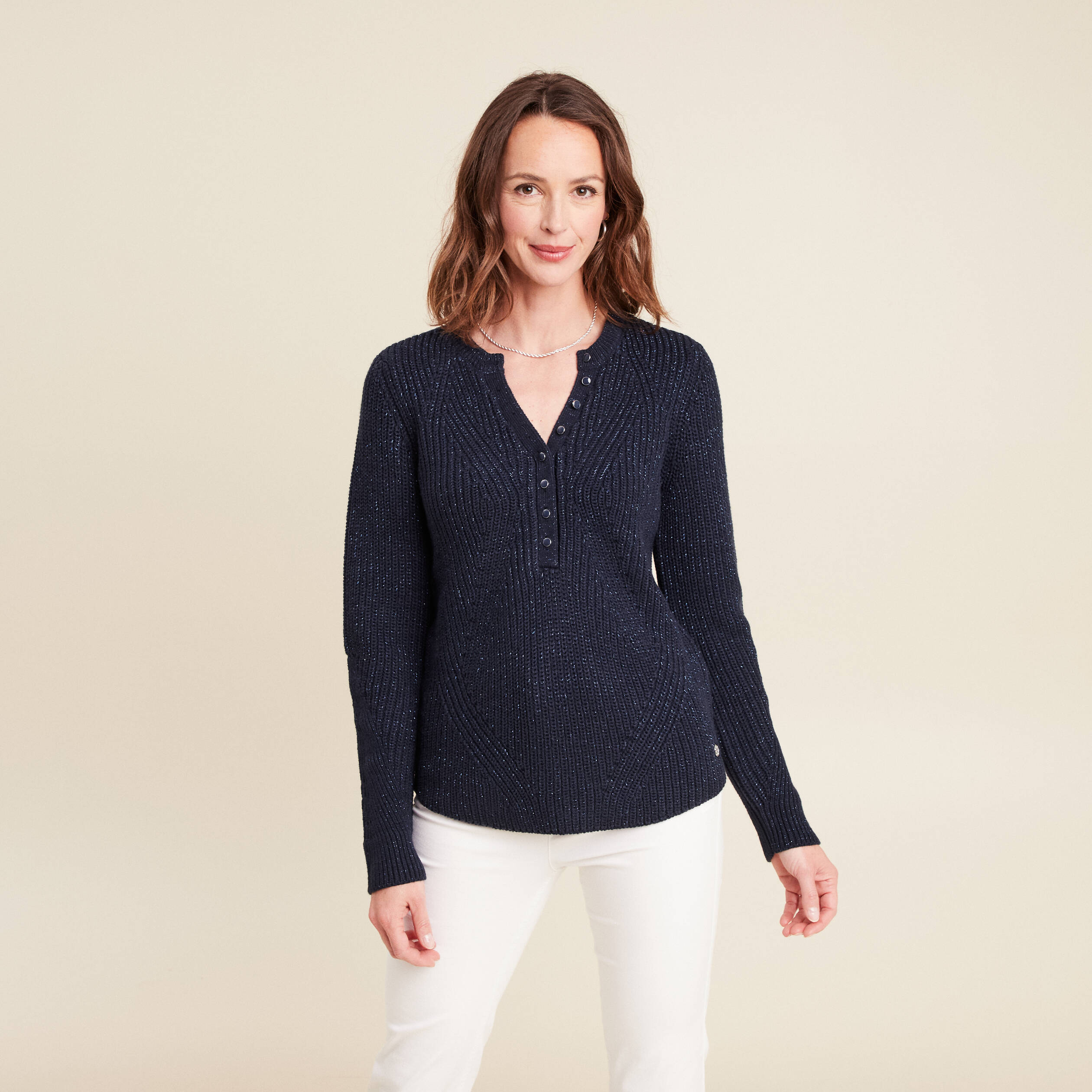 Pull manches longues bleu marine femme