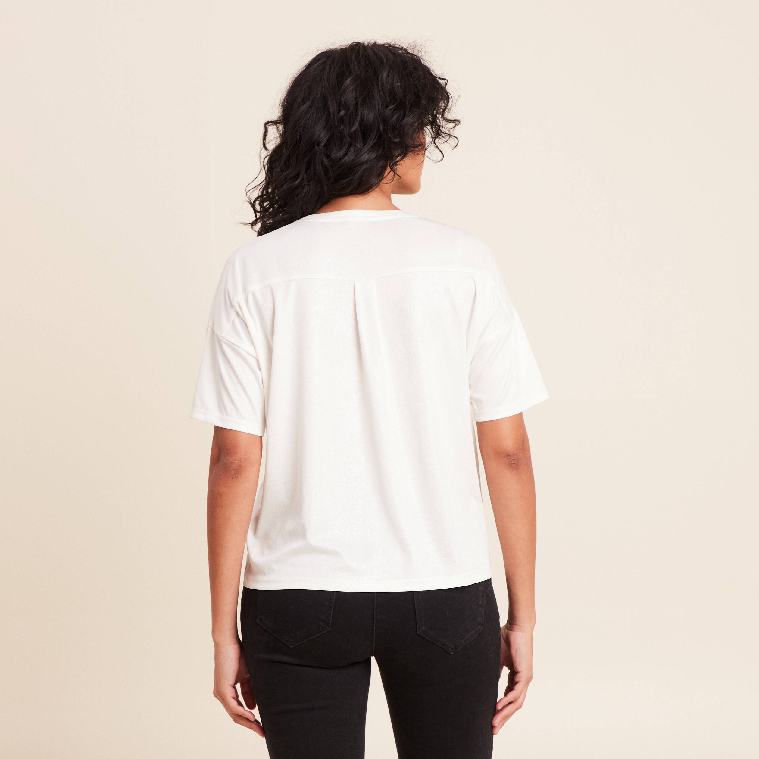 T-shirt manches coudes brillant ecru femme