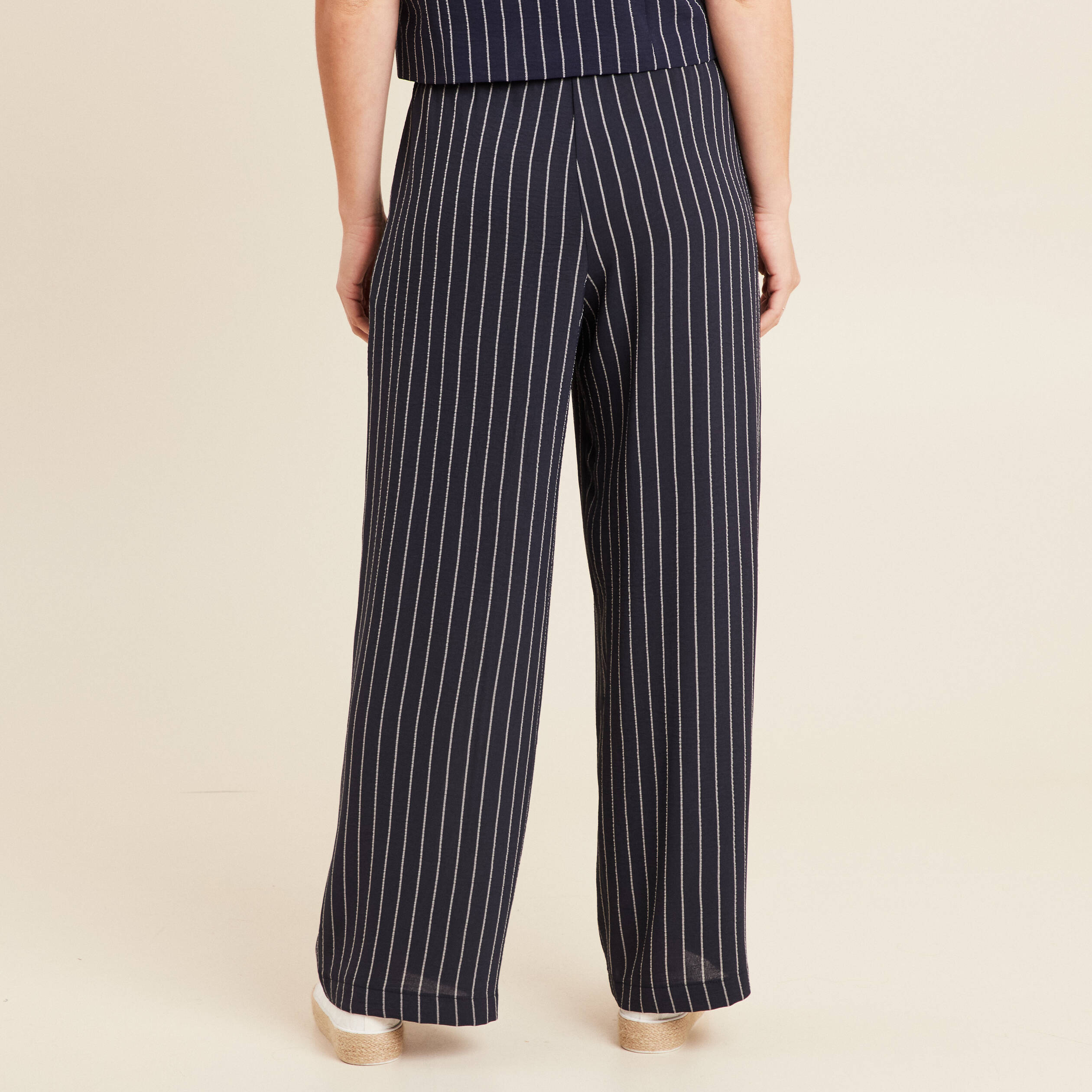pantalon large taille haute bleu fonce femme Pantalon large taille haute bleu foncé femme