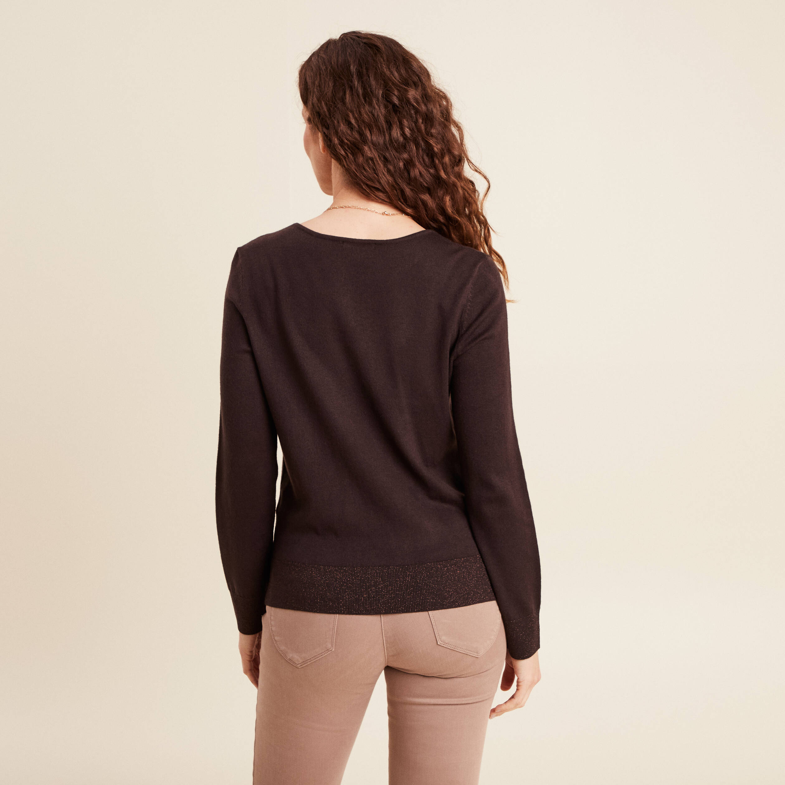 pull manches longues marron fonce femme Pull manches longues marron foncé femme