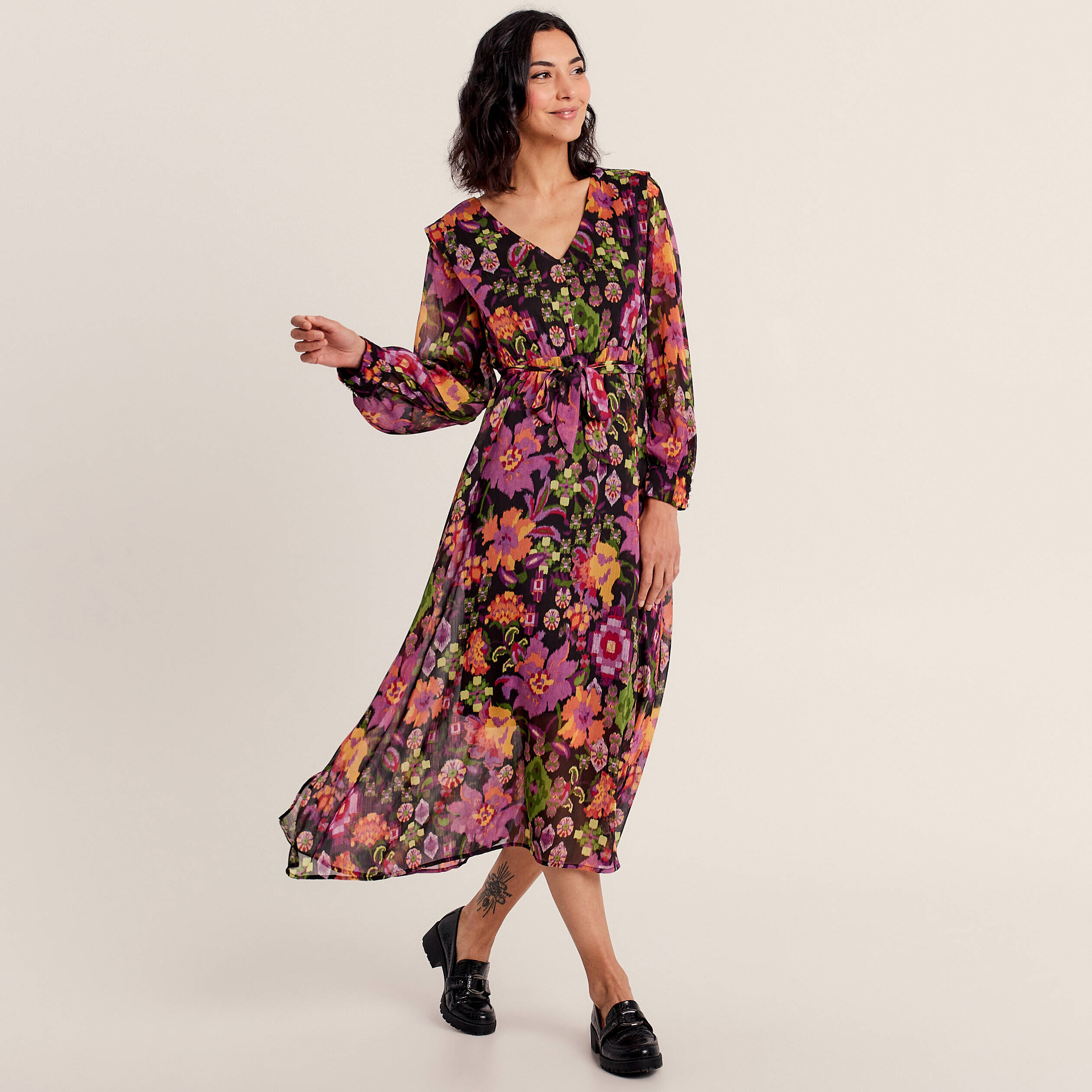 Robe longue bohème évasée en viscose RHODES Or