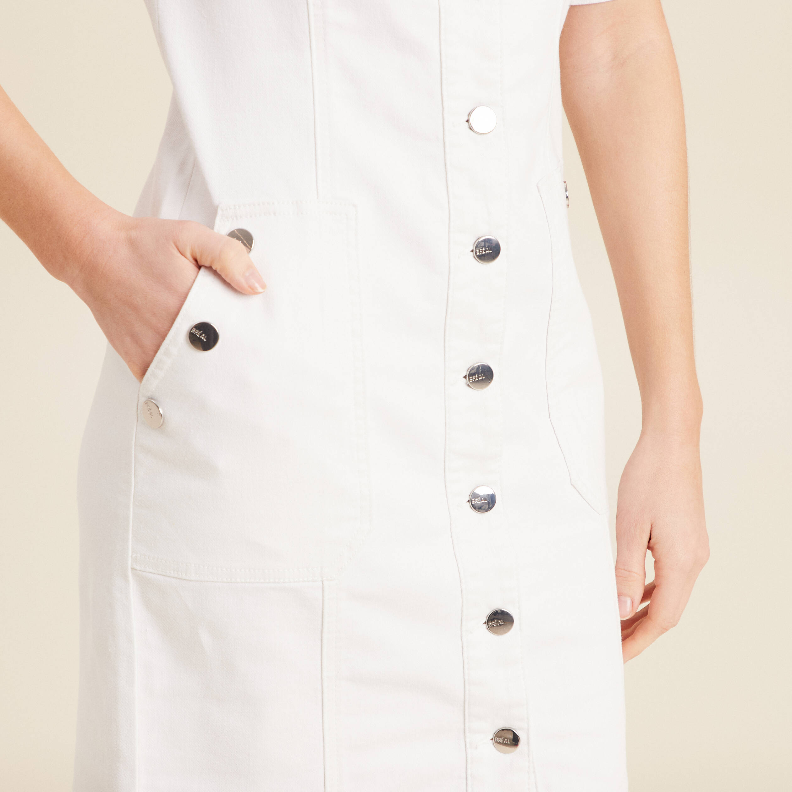 Robe droite en jean ecru femme
