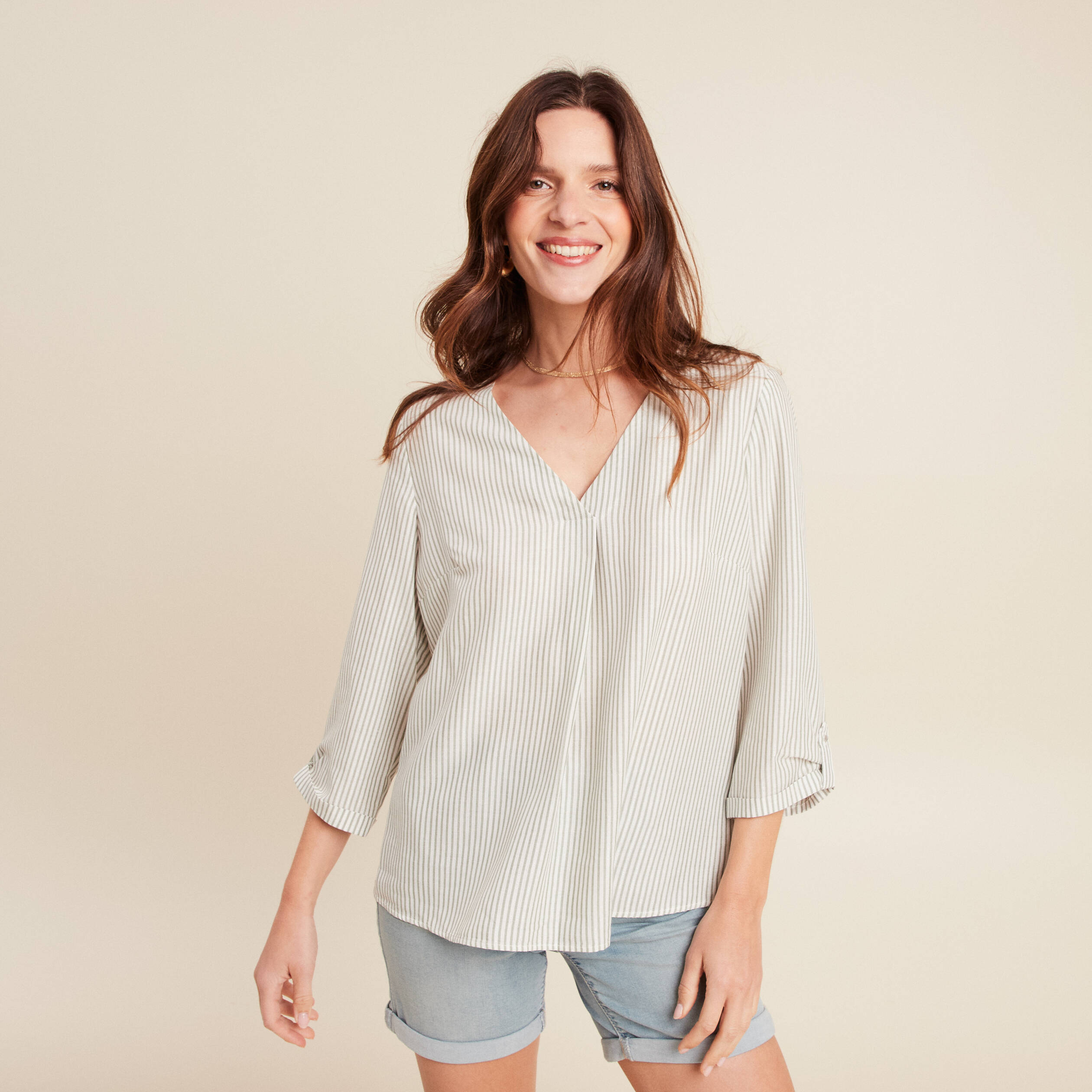 blouse fluide manches 34 vert femme blouse fluide manches 3/4 vert femme