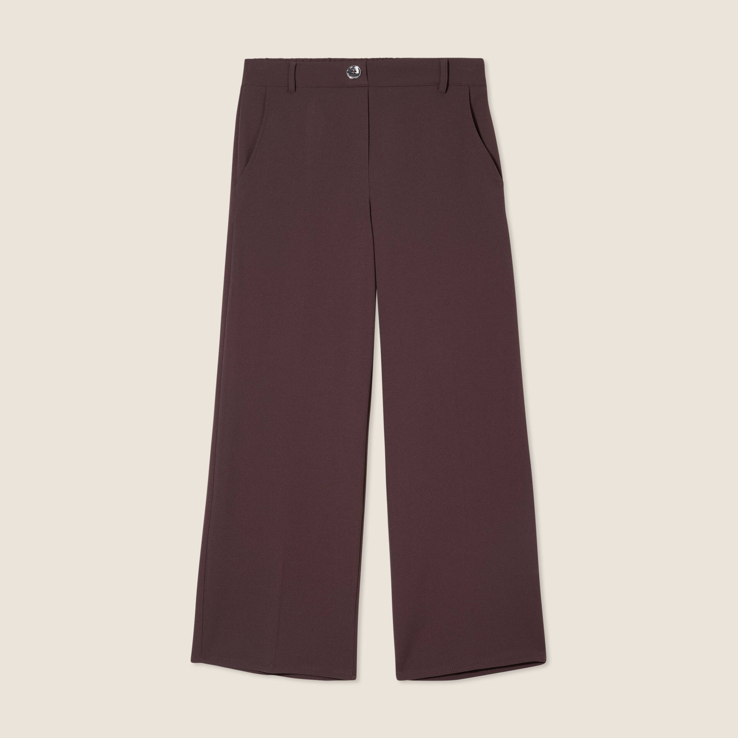 Pantalon large pinces marron femme