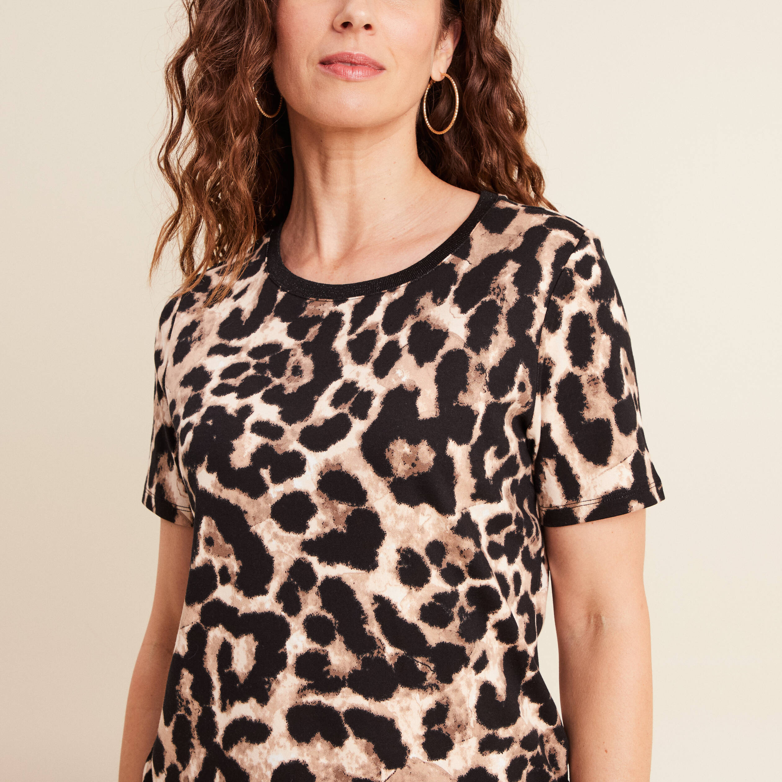 T-shirt en coton manches courtes beige clair femme
