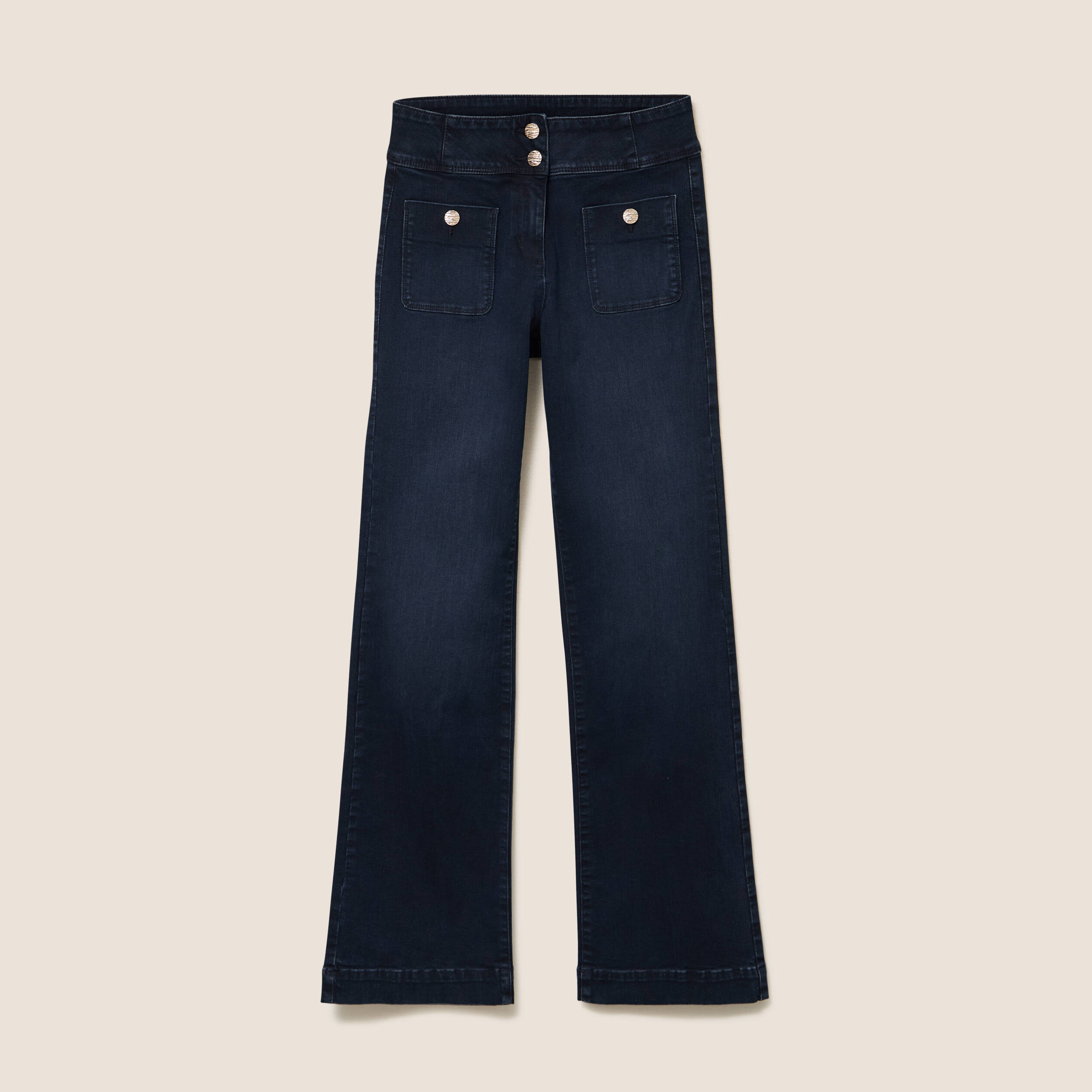 Jean coupe bootcut taille haute denim blue black femme