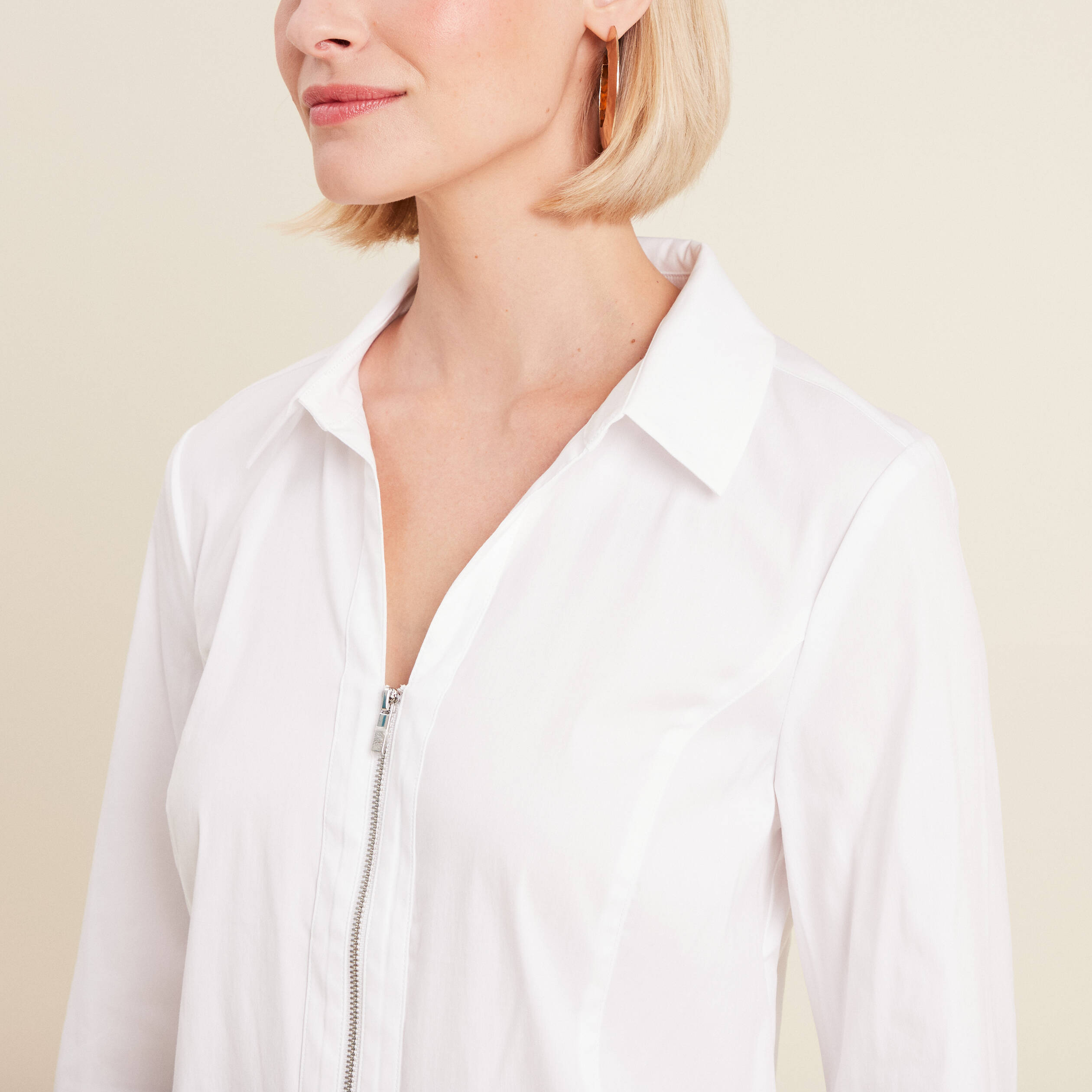 Chemise manches longues zippée blanc femme