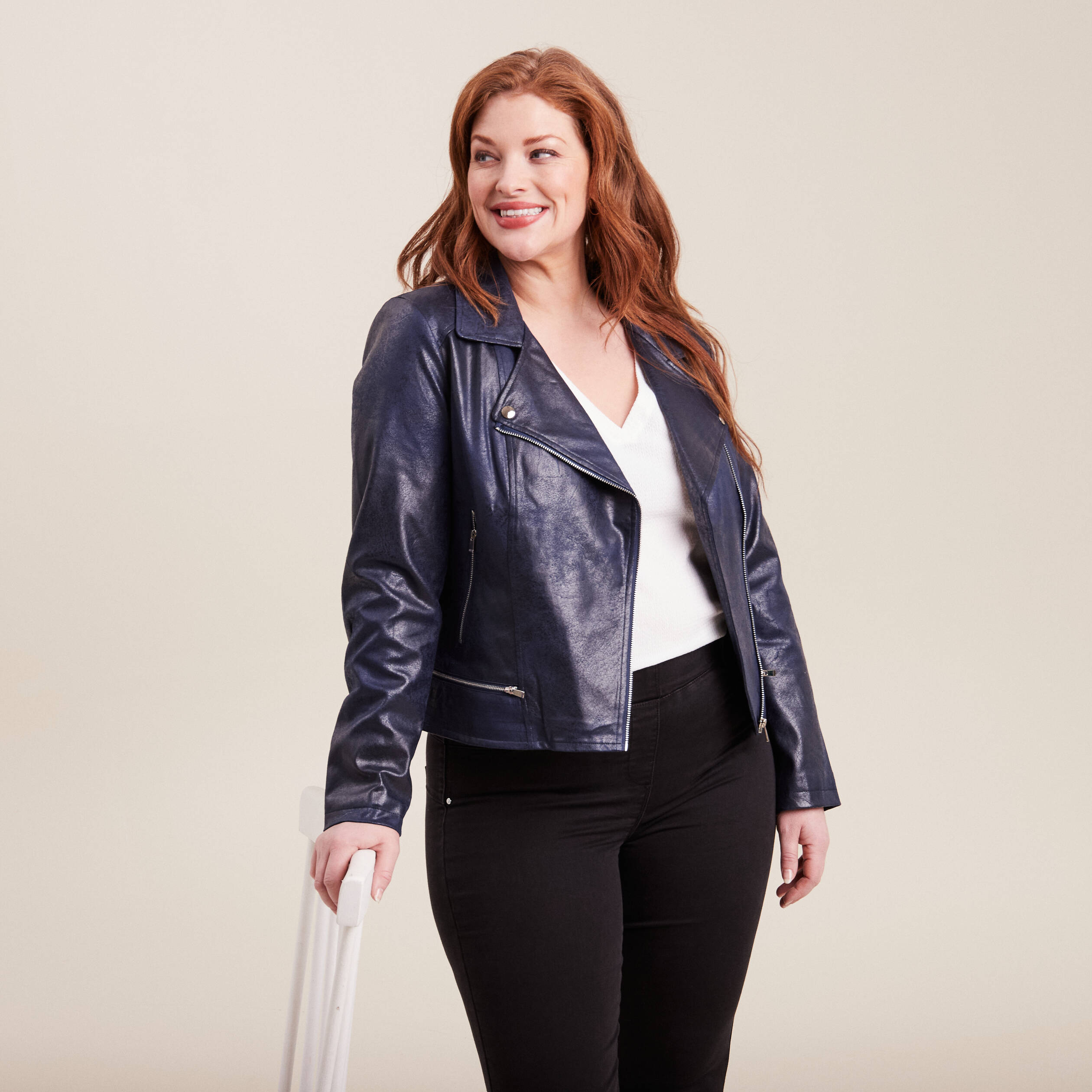veste esprit motard zippee bleu fonce femme Veste esprit motard zippée bleu foncé femme