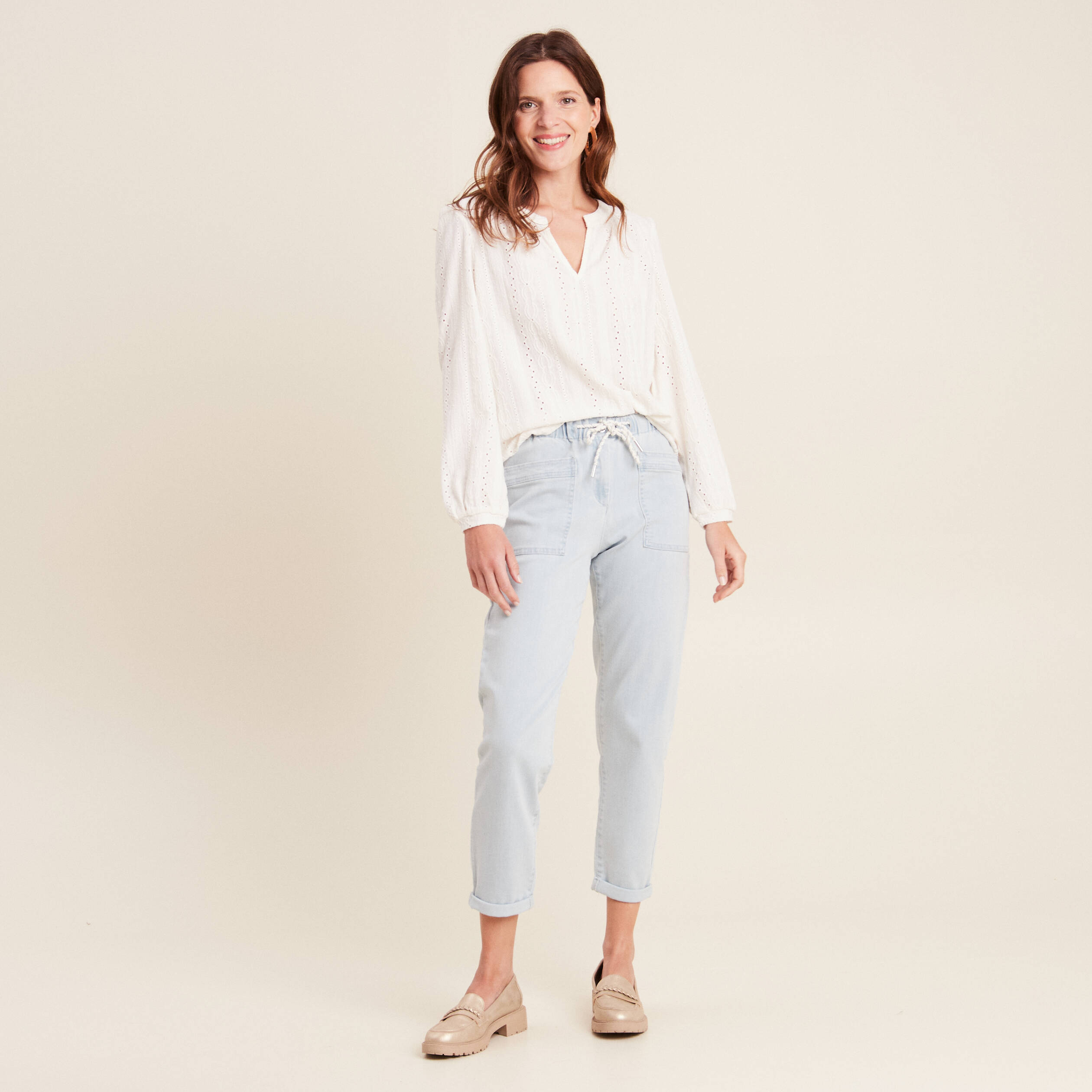 Blouse manches longues ecru femme