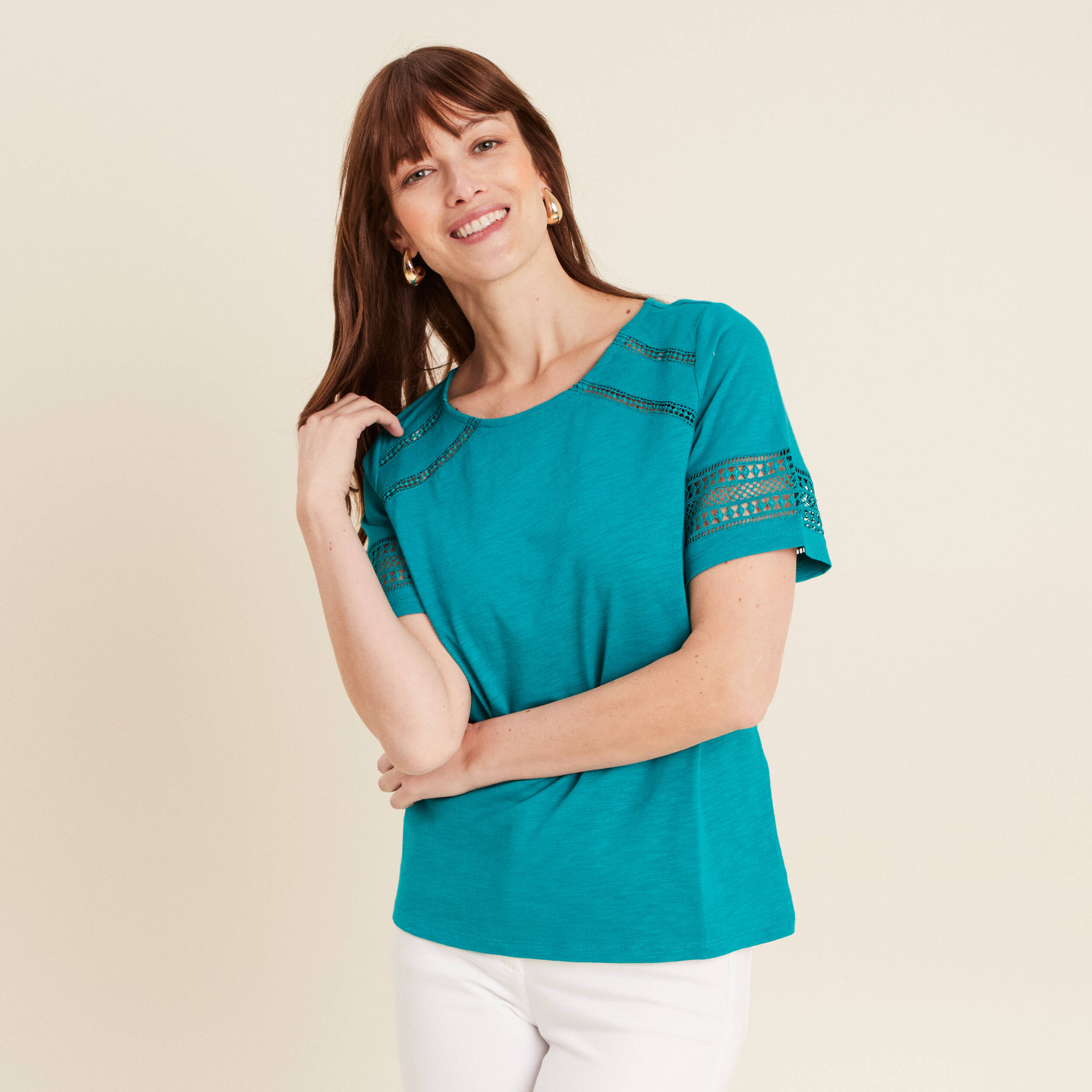 T-shirt manches courtes vert émeraude femme
