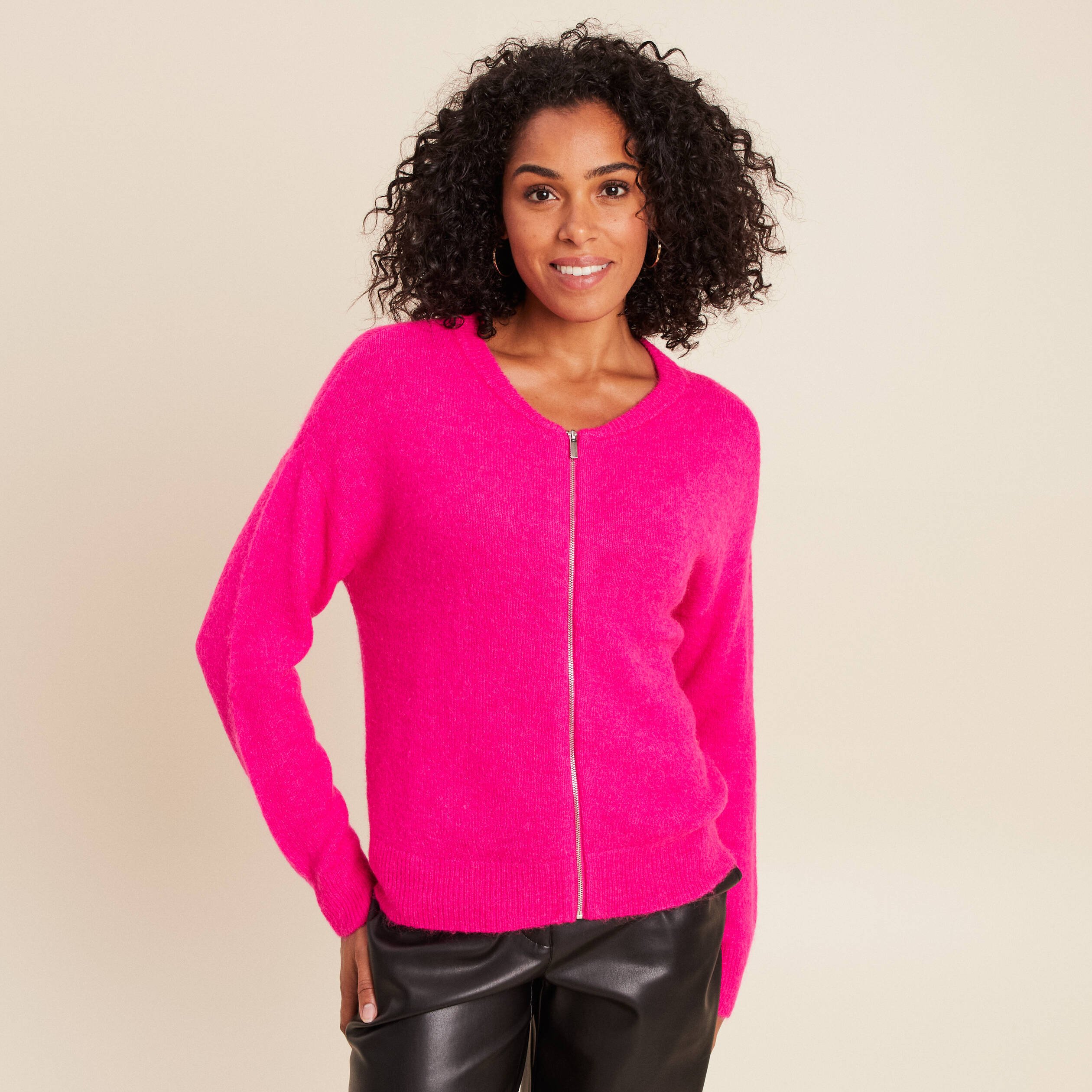 Gilet zippé manches longues rose fushia femme Bréal