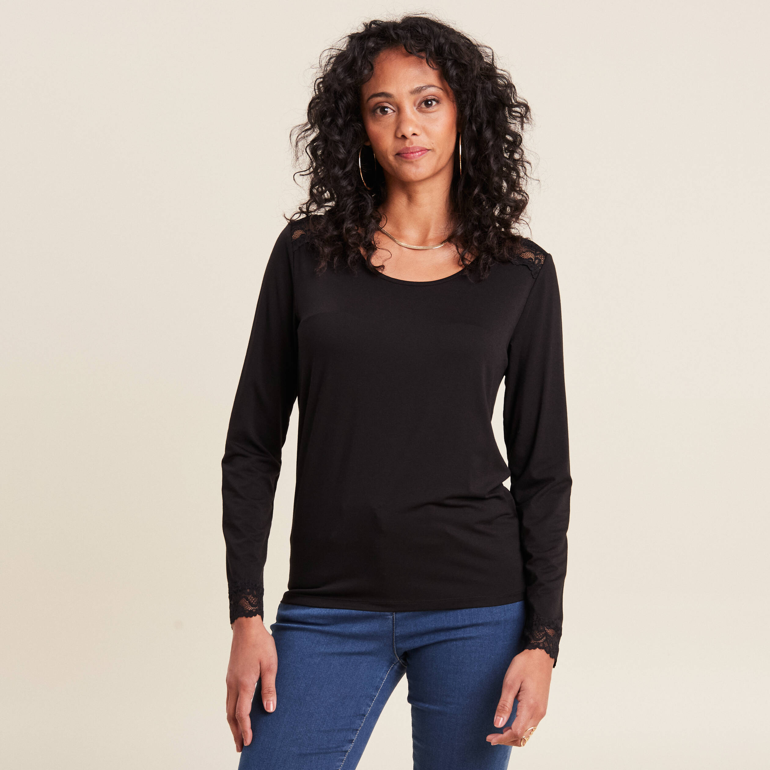 T-shirt thermo-douceur manches longues noir femme