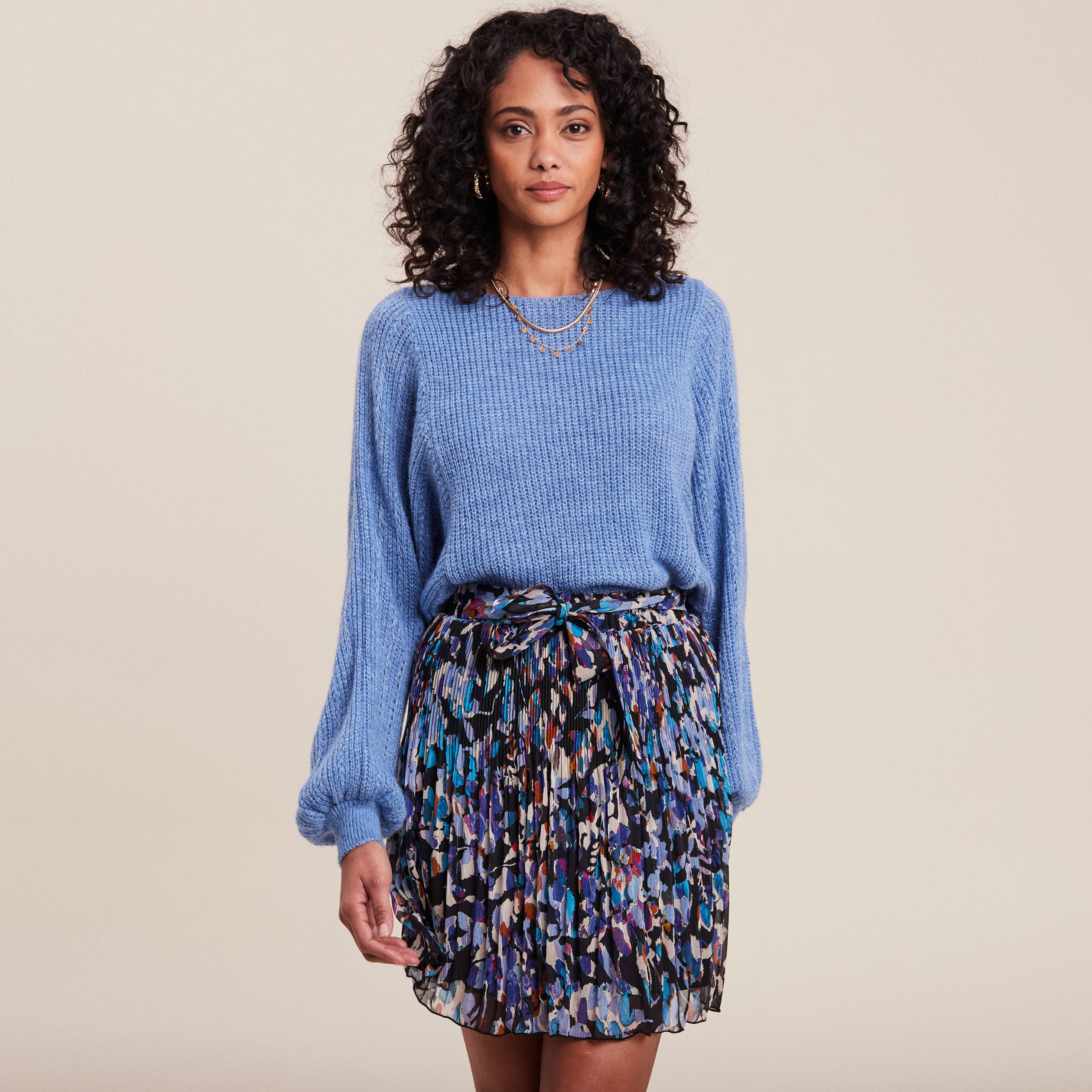 Pull manches longues bleu femme