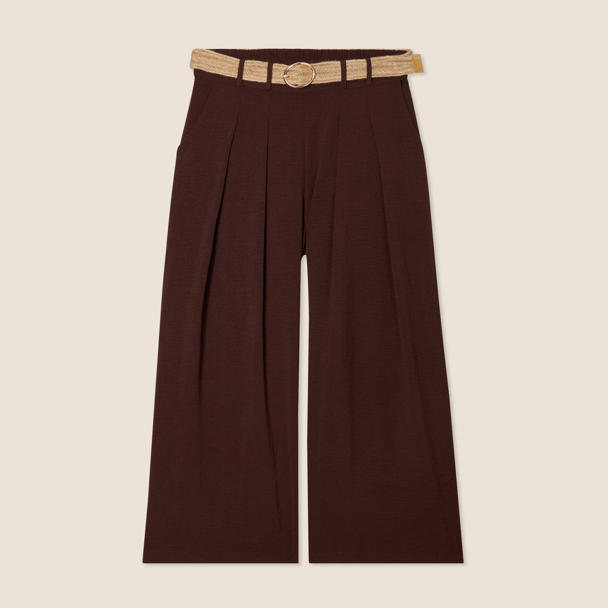 Pantalon jupe-culotte large bordeaux femme