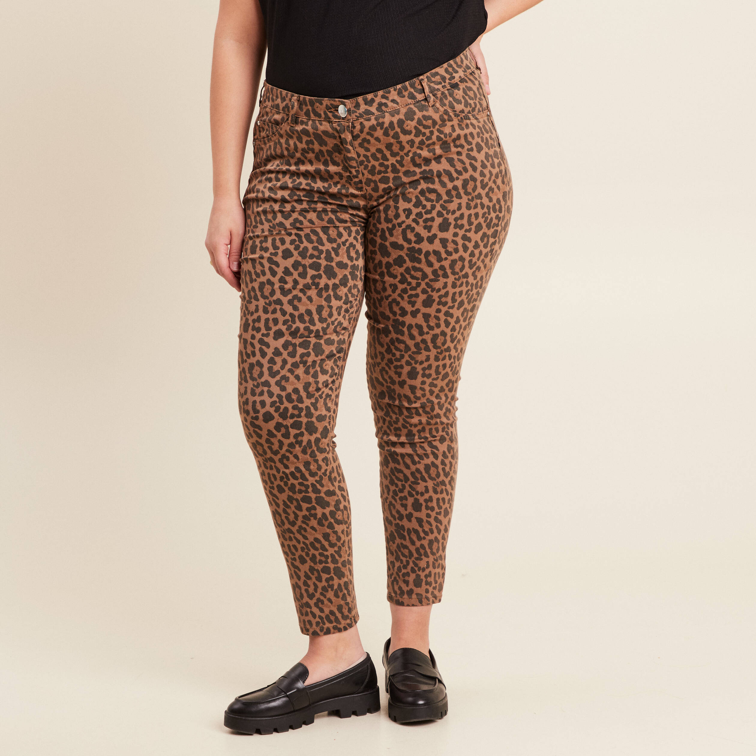 Pantalon léger taille standard 7/8ème marron cognac femme