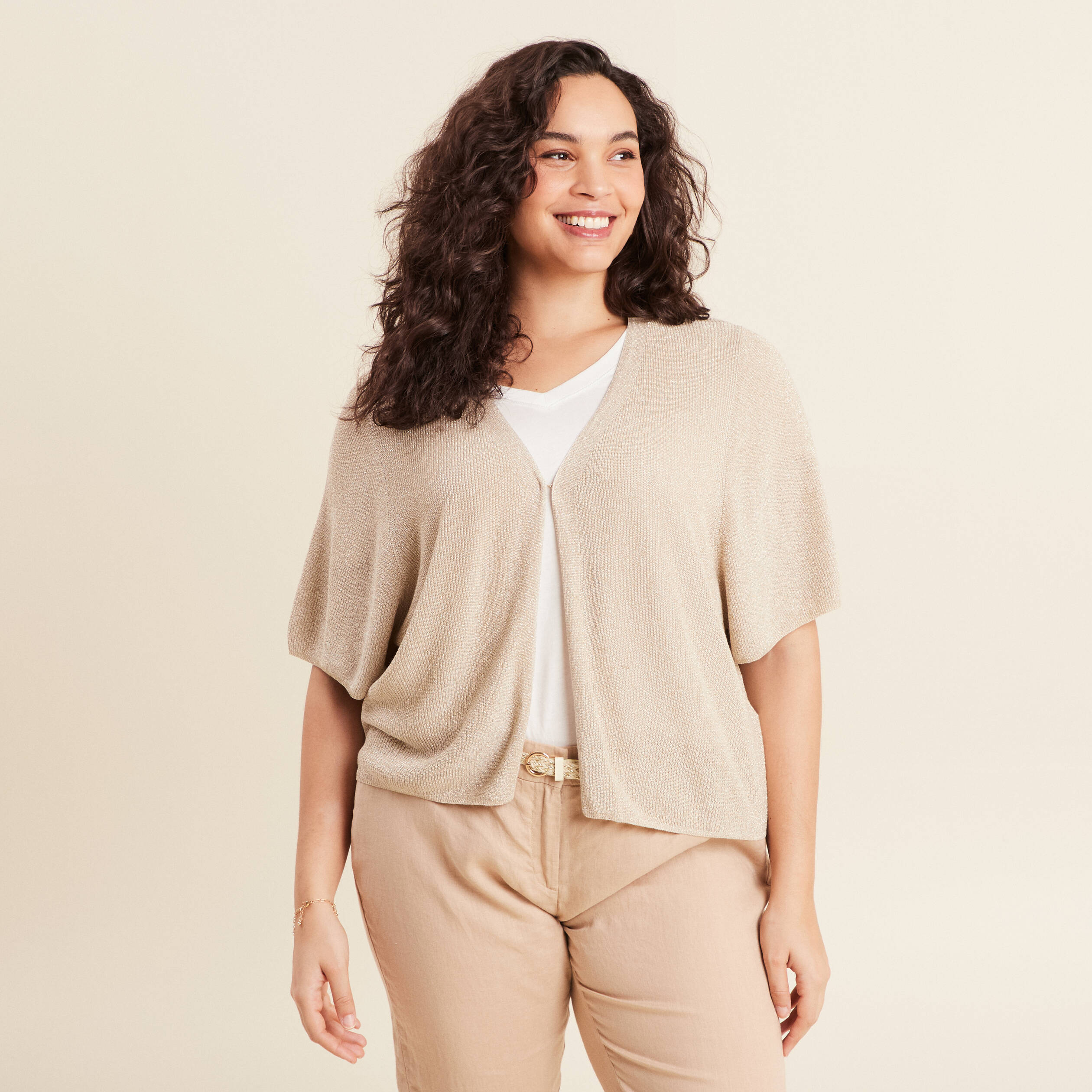 Gilet manches courtes couleur or femme