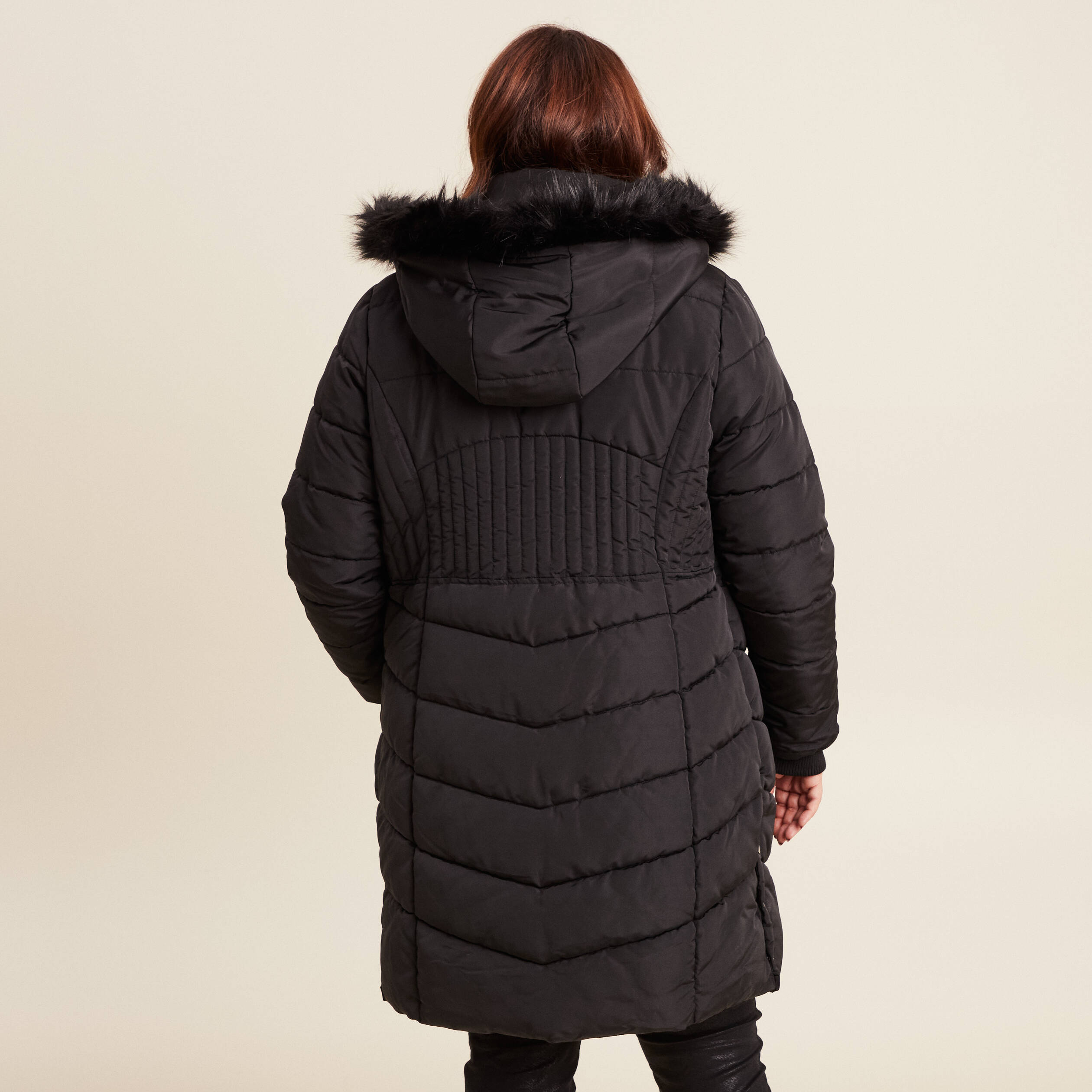 Doudoune déperlante longue à capuche noir femme