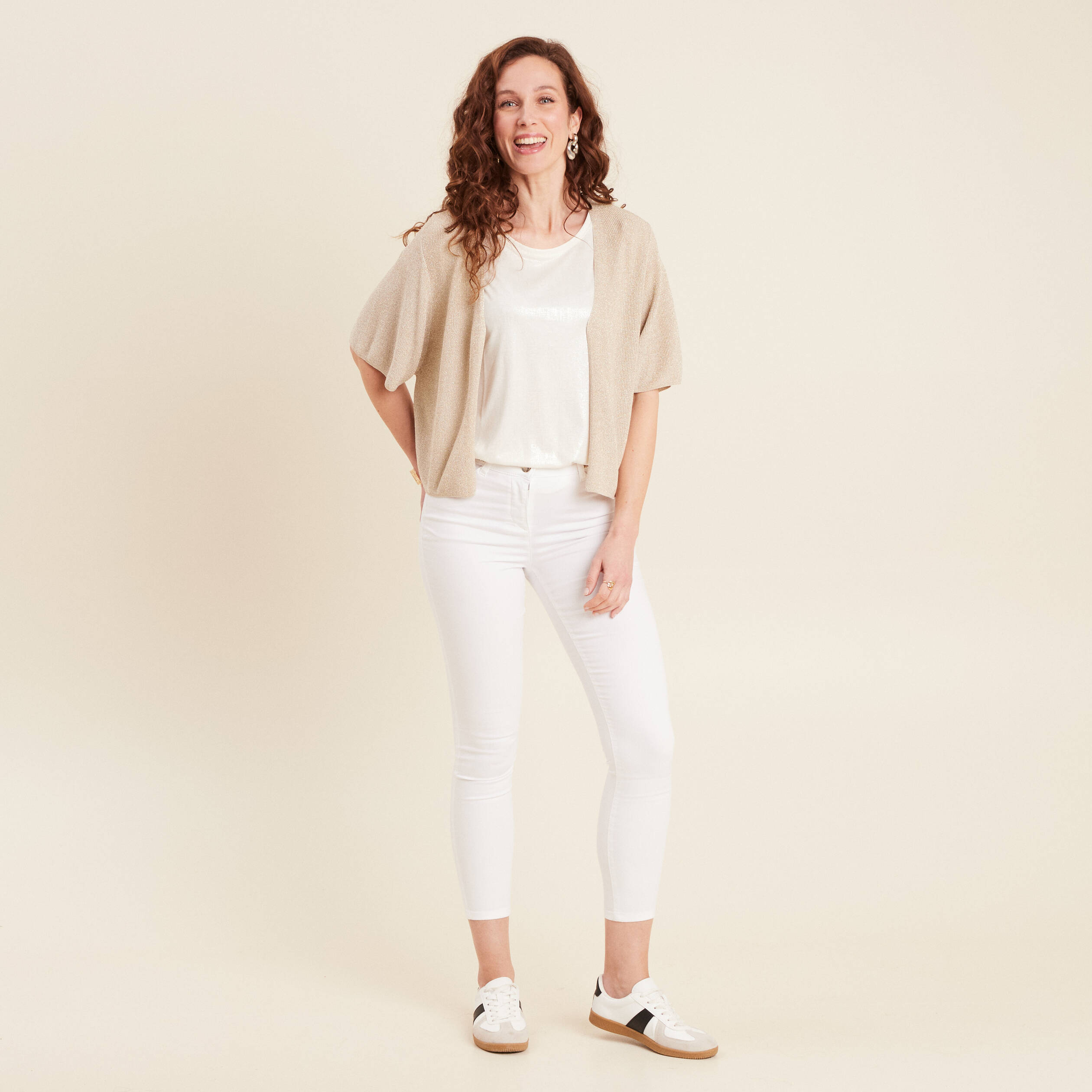 Pantalon ajusté sequins blanc femme