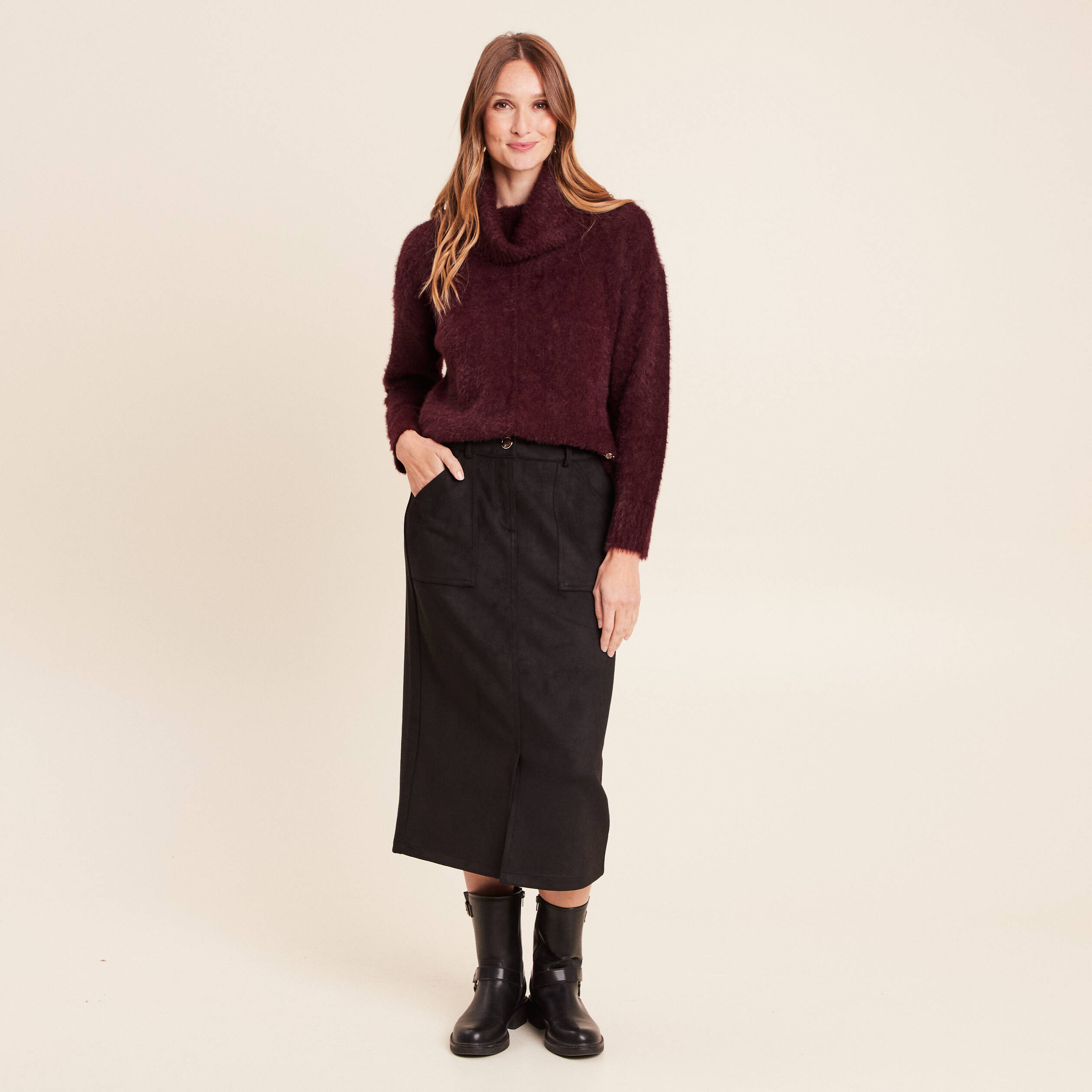 Pull manches longues bordeaux femme
