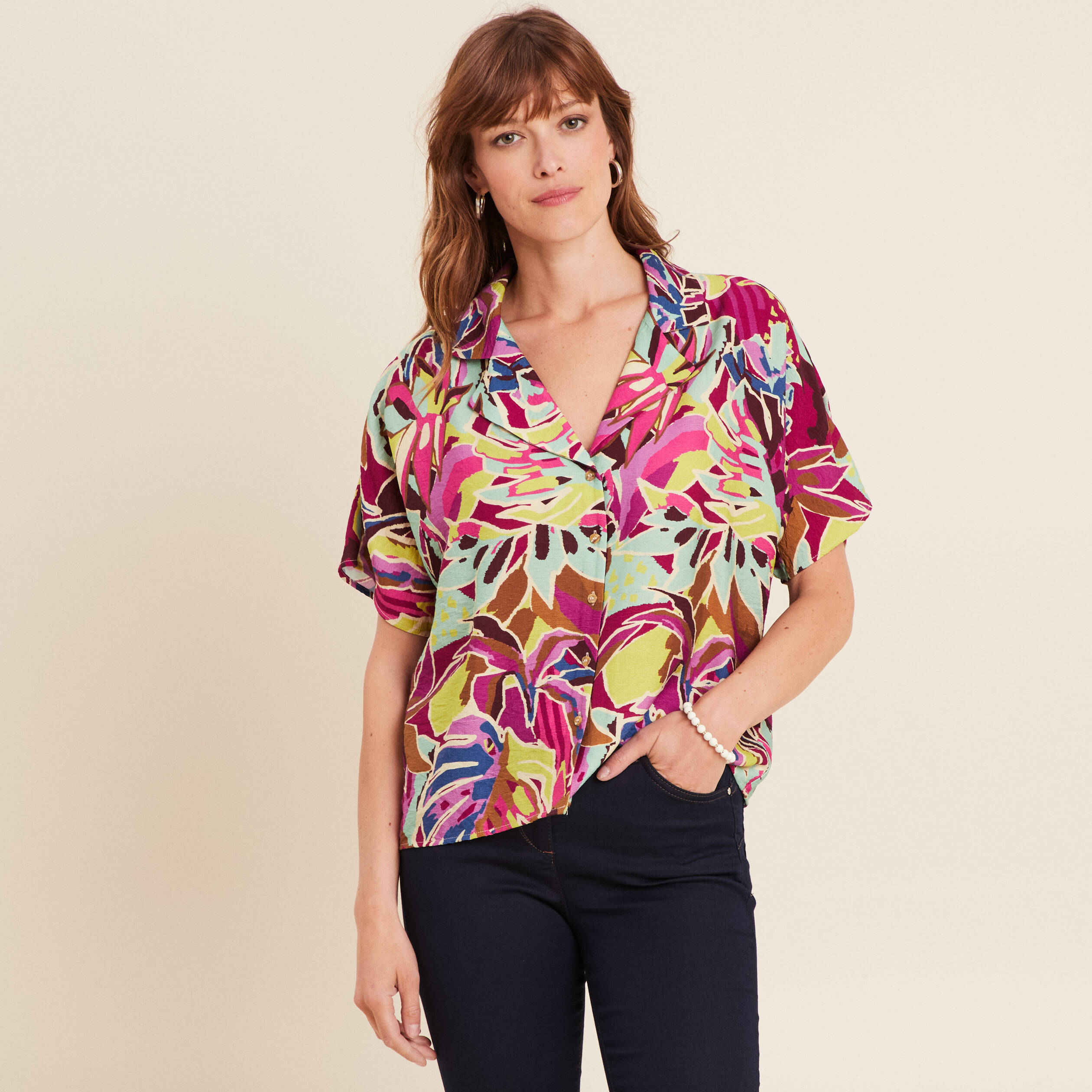 Chemise droite manches courtes mauve femme