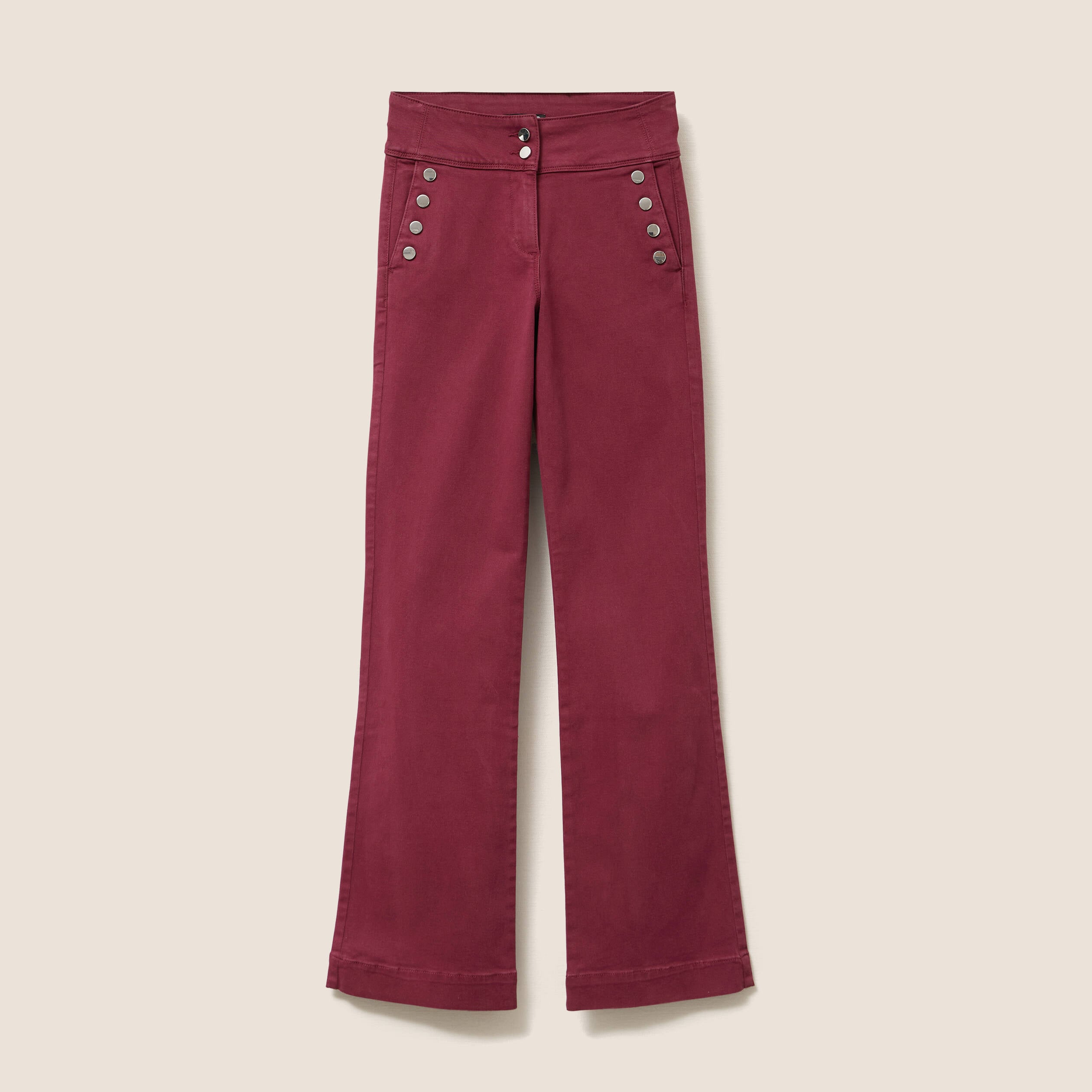 Pantalon coupe bootcut &agrave; pont bordeaux femme
