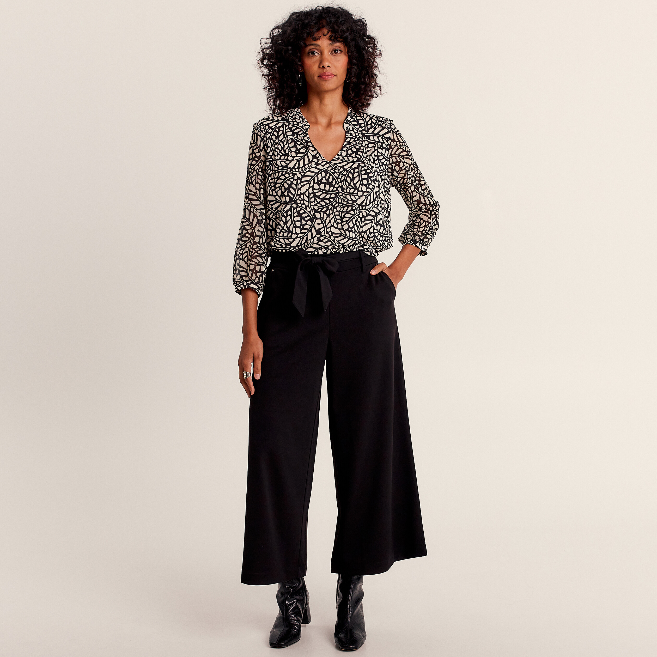 T-shirt manches 3/4 noir femme