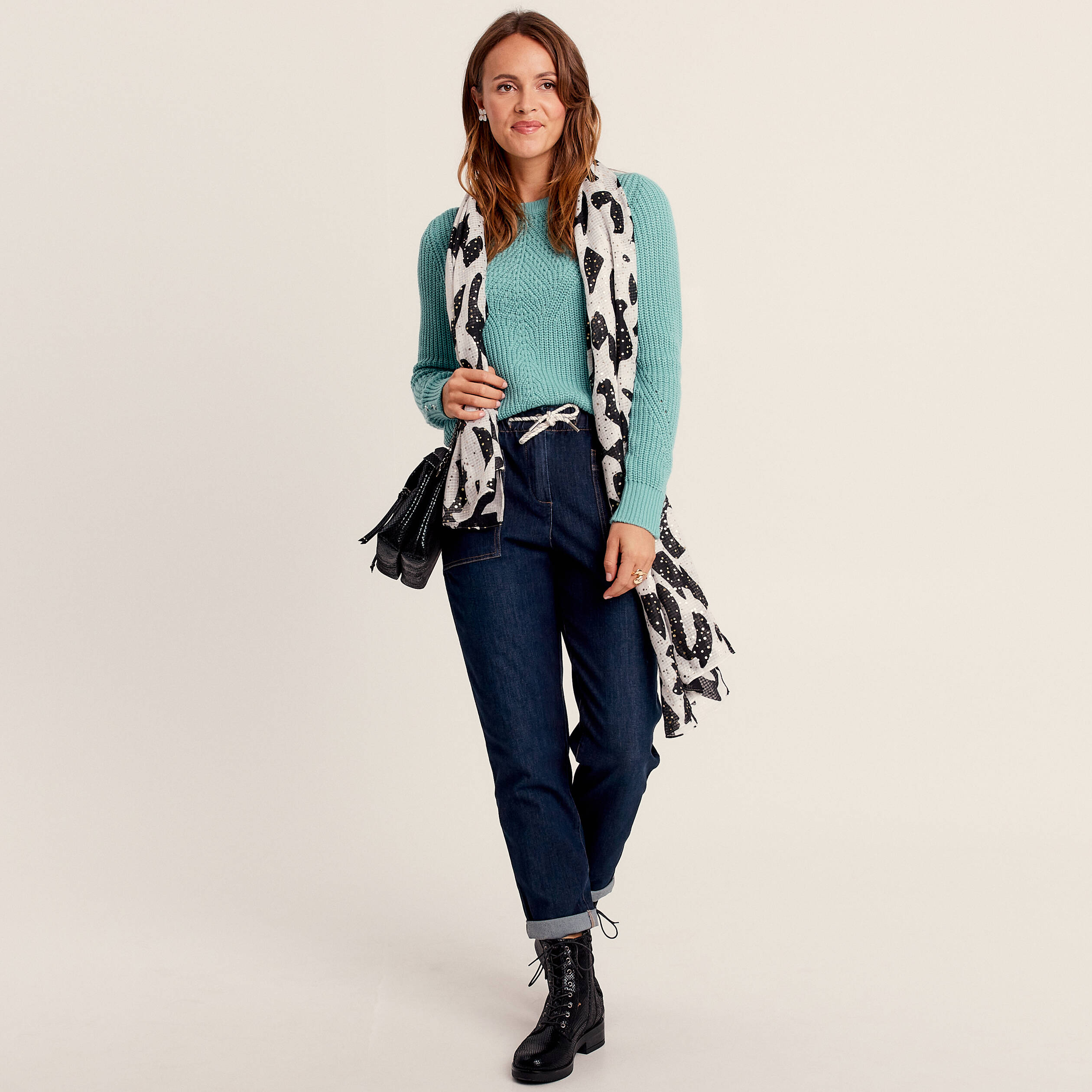Jean large à coulisse denim brut femme