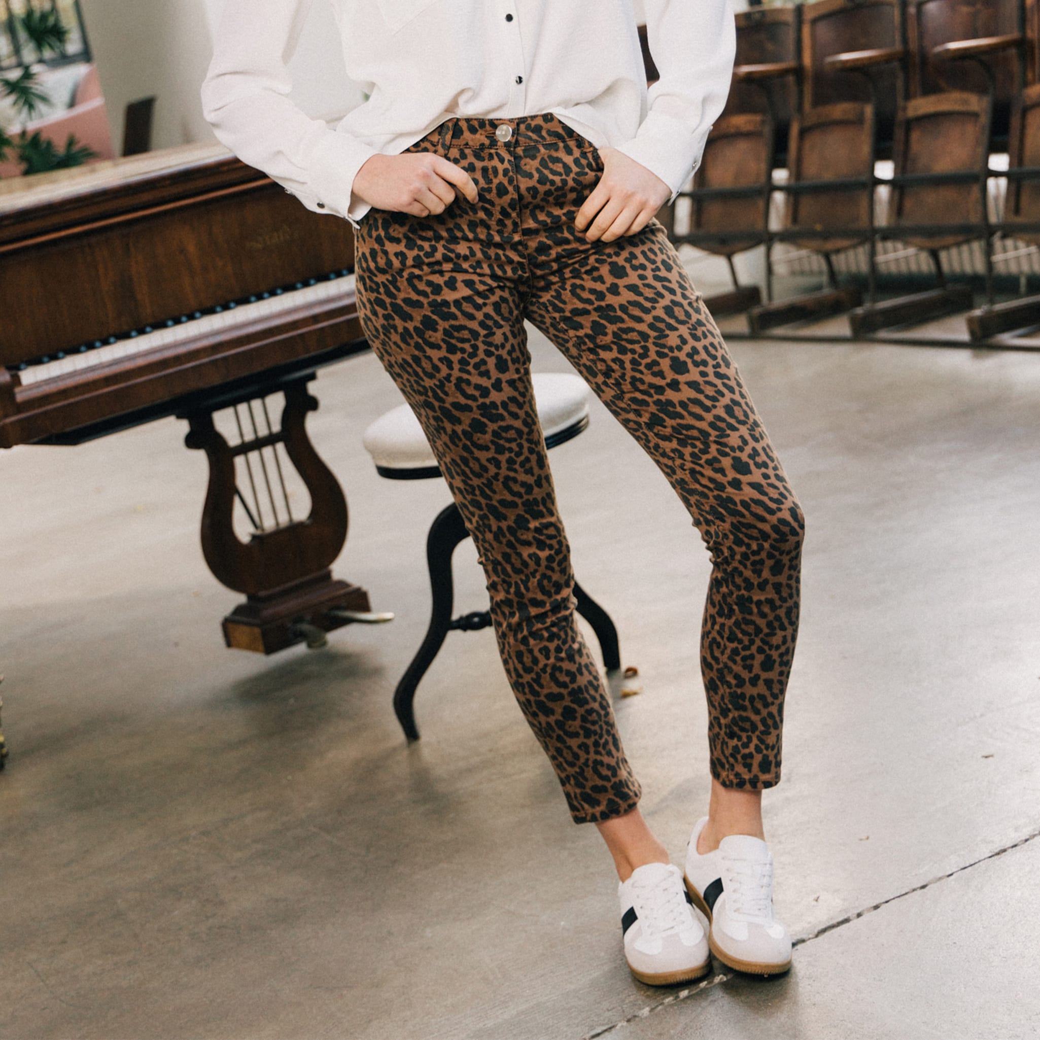 Pantalon léger taille standard 7/8ème marron cognac femme