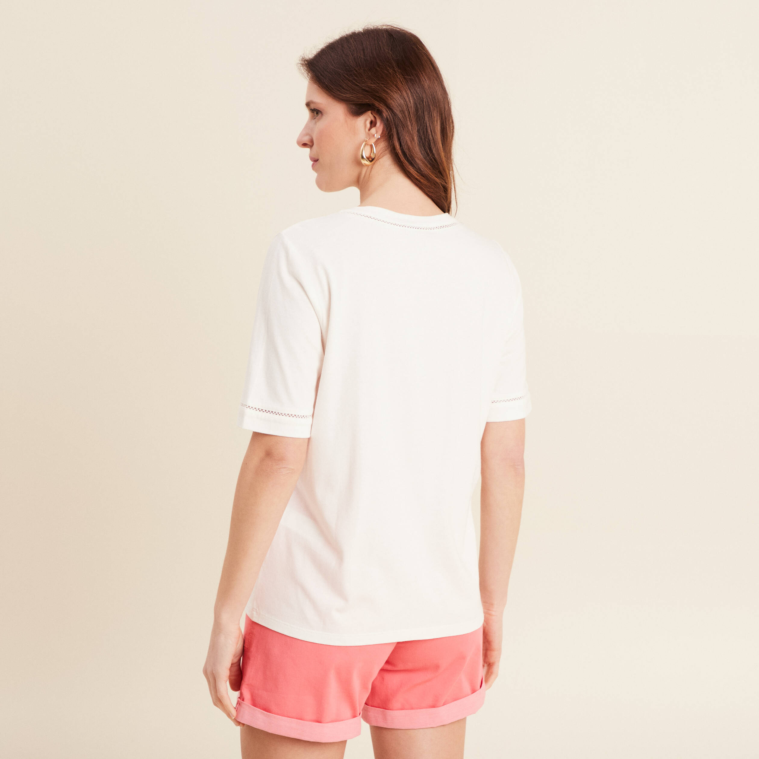 T-shirt manches courtes ecru femme
