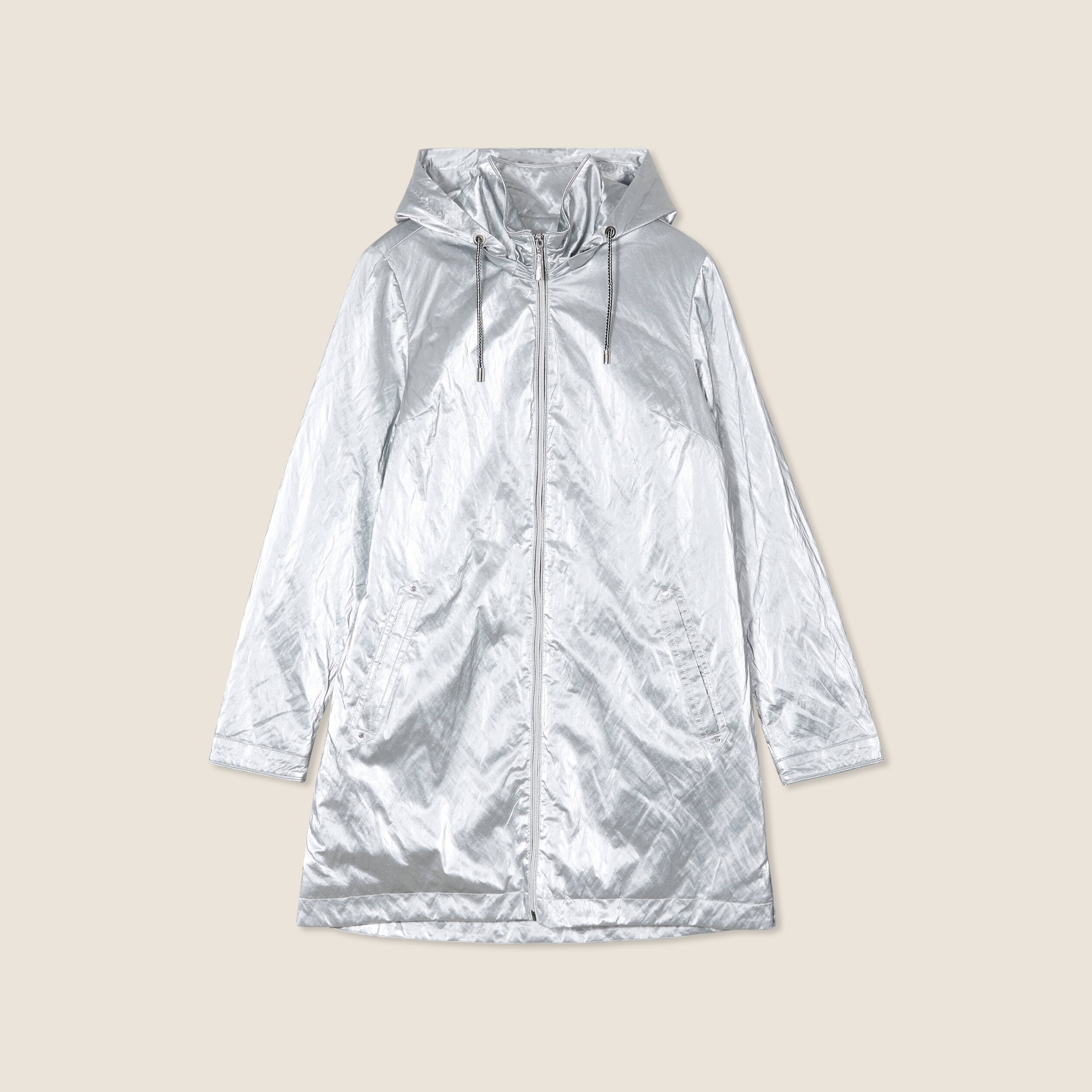 parka metallisee a capuche gris argent femme Parka métallisée à capuche gris argent femme