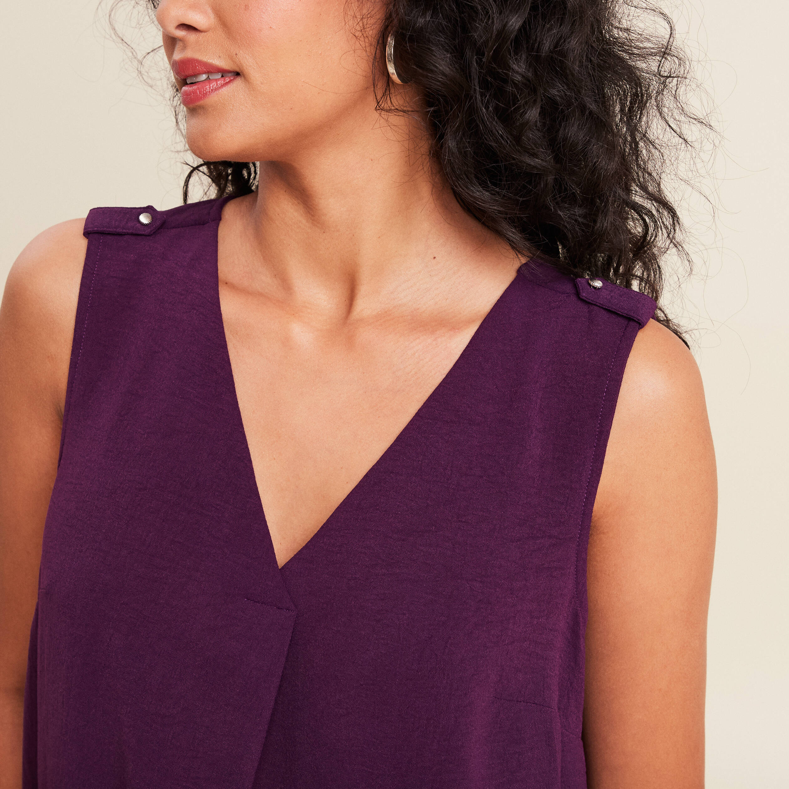 blouse sans manches col v fluide prune femme Blouse sans manches col v fluide prune femme