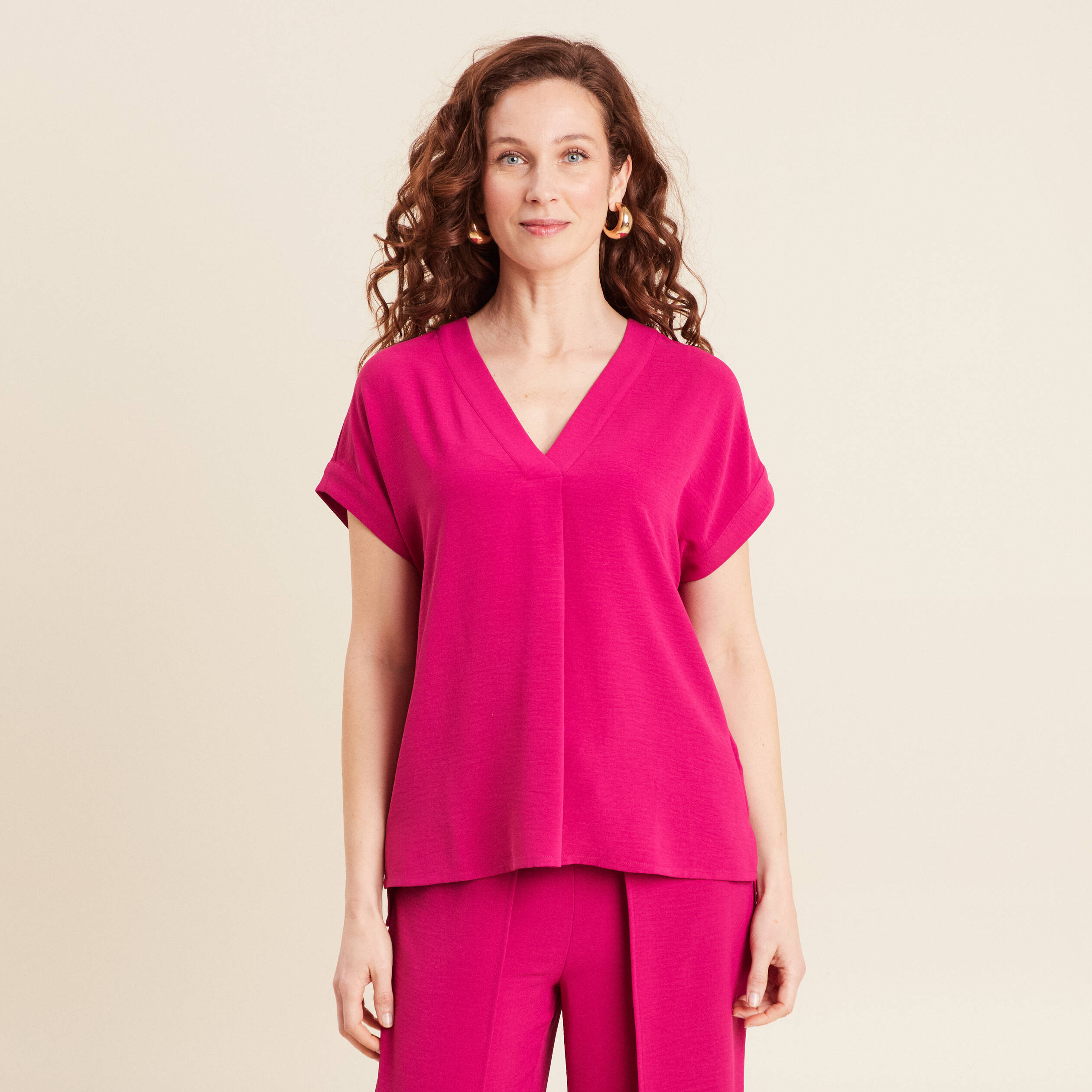 Blouse manches courtes rose fushia femme