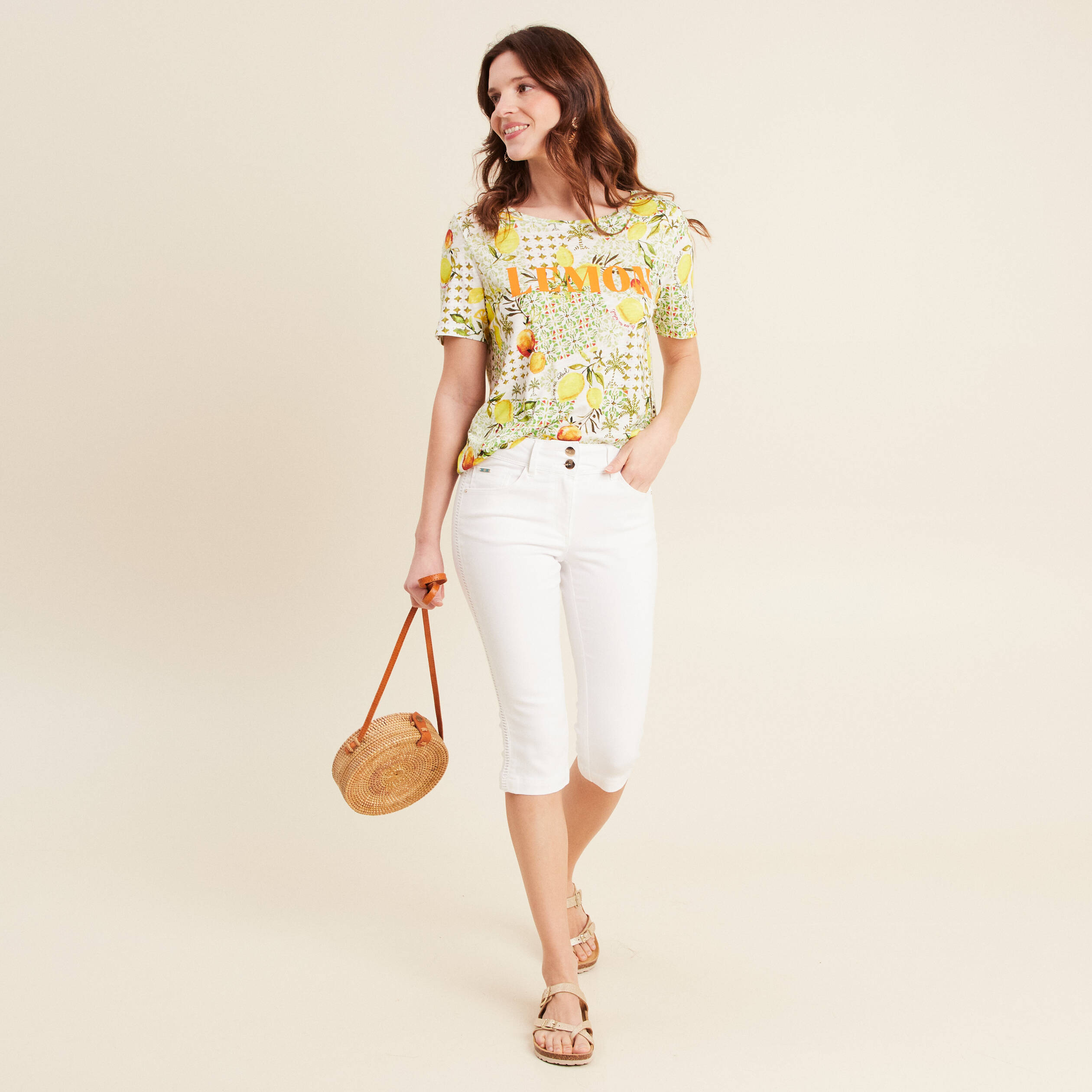 T-shirt manches courtes jaune citron femme