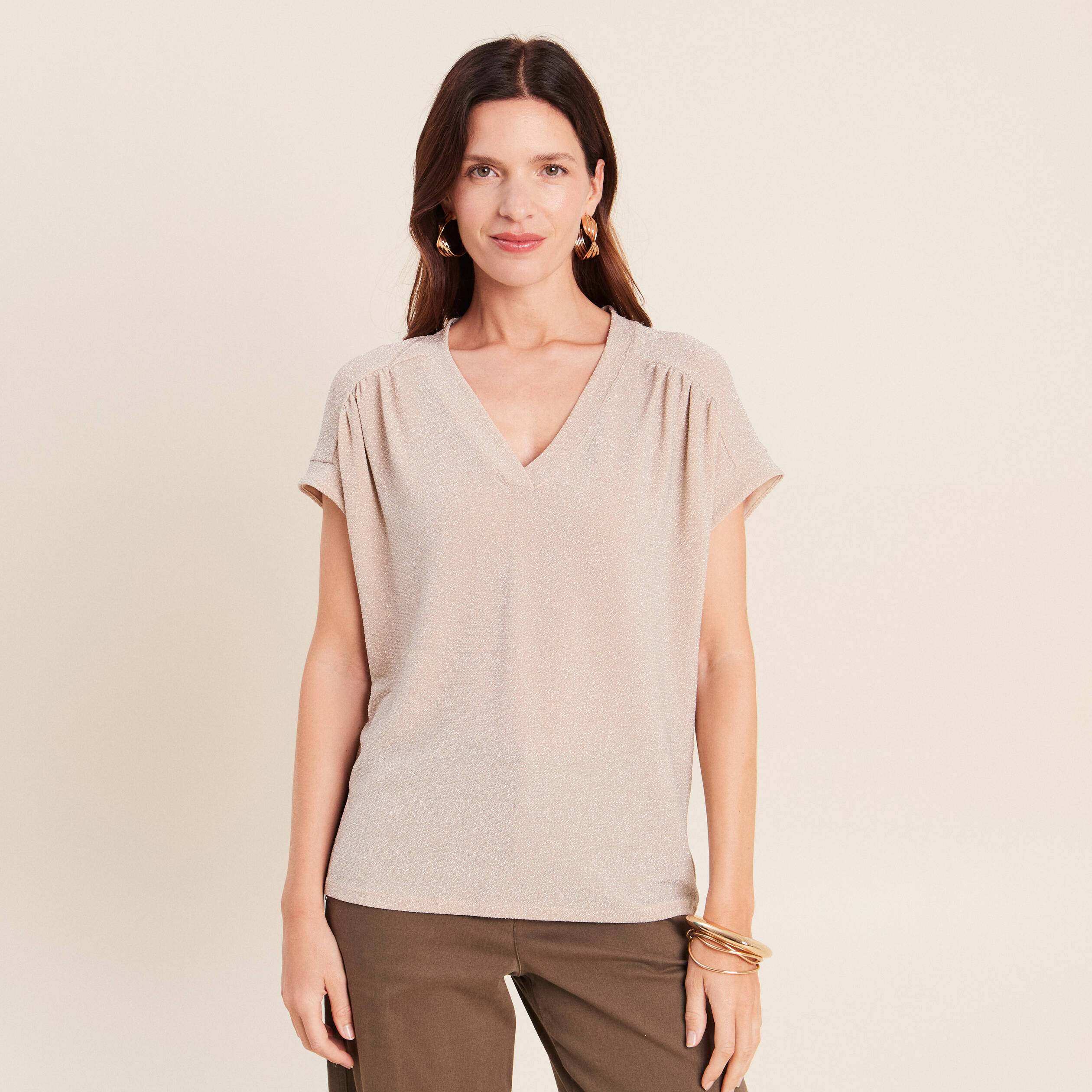 T-shirt manches courtes couleur or femme