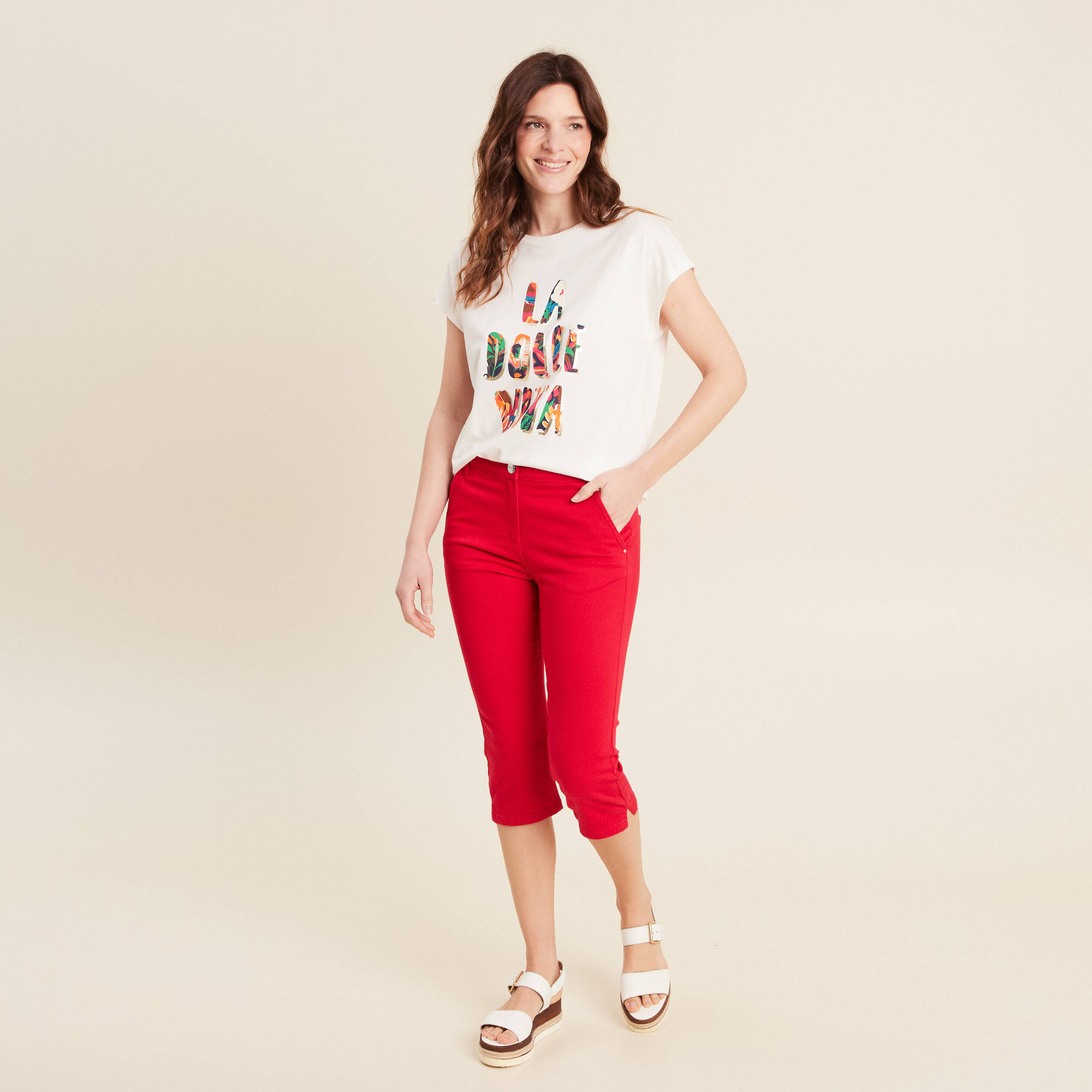 T-shirt manches courtes ecru femme