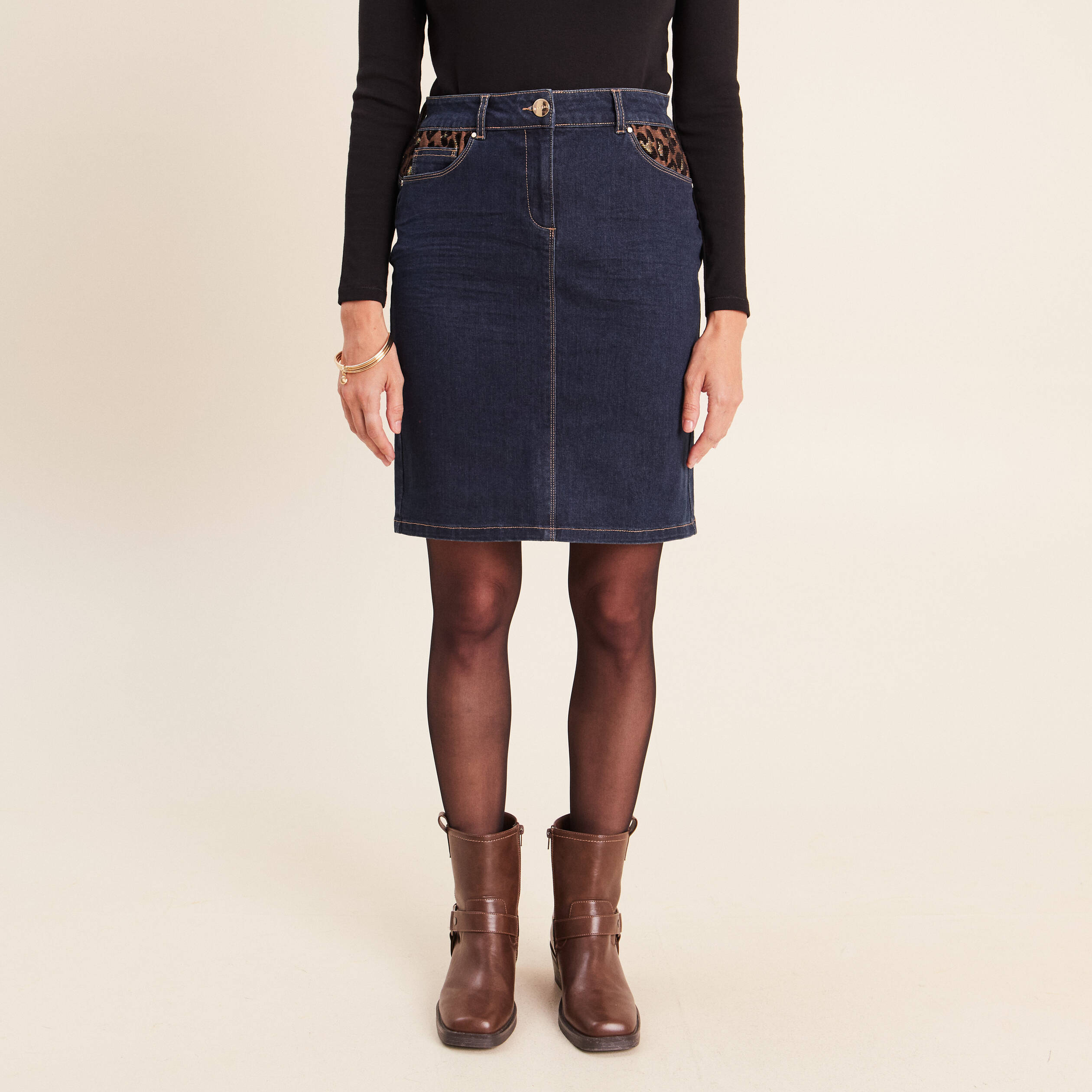Jupe droite courte denim brut femme