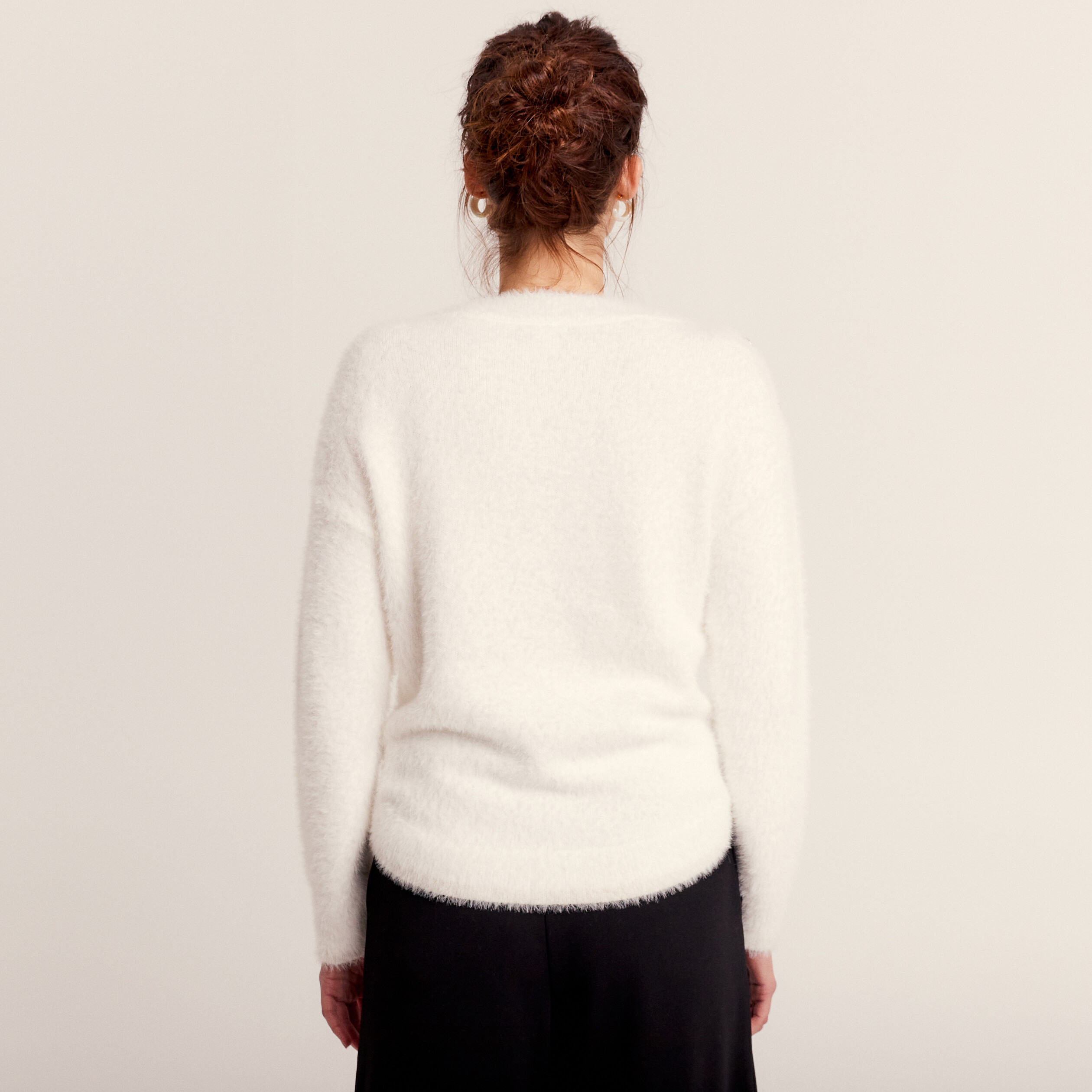 Pull manches longues ecru femme