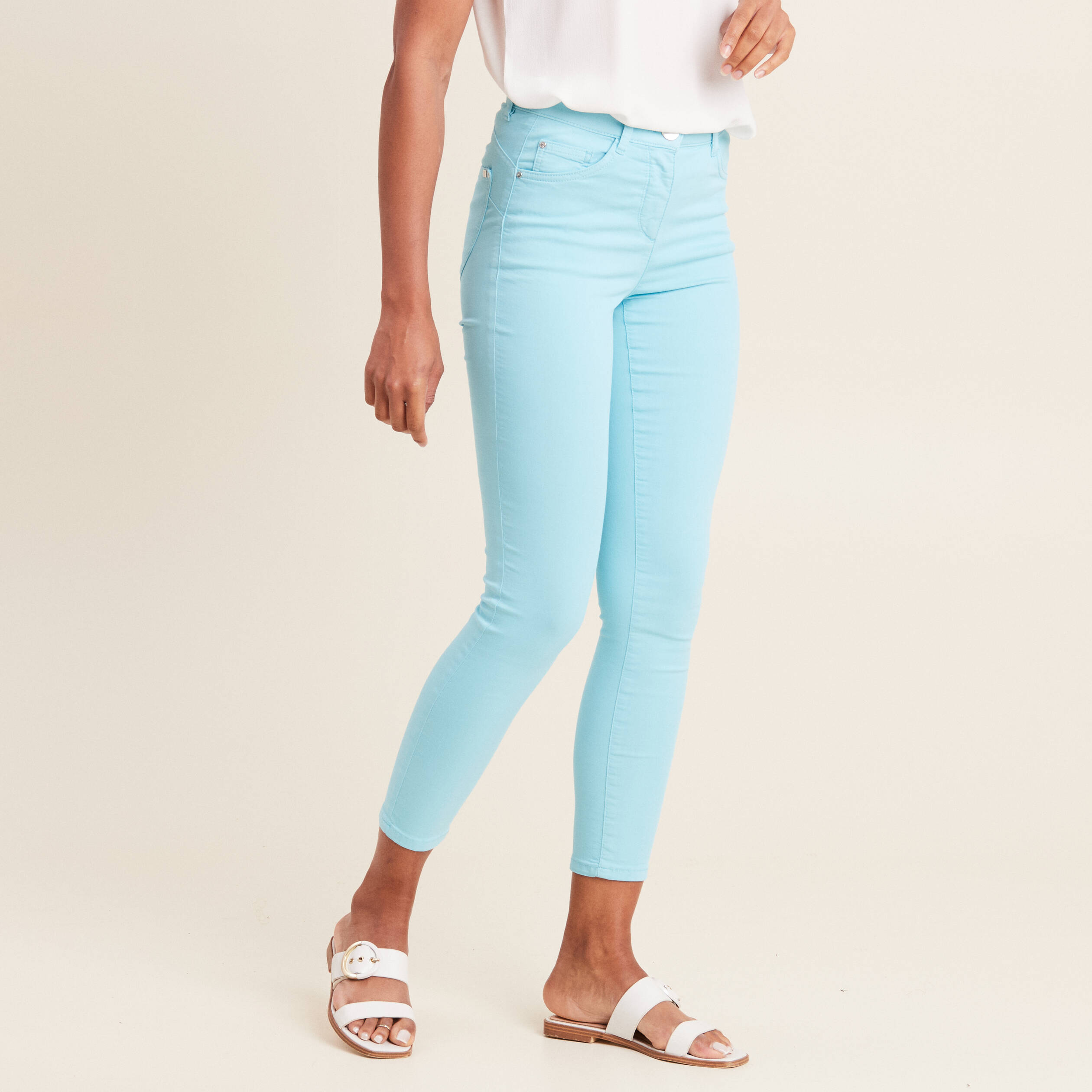 Pantalon léger taille standard 7/8ème bleu femme