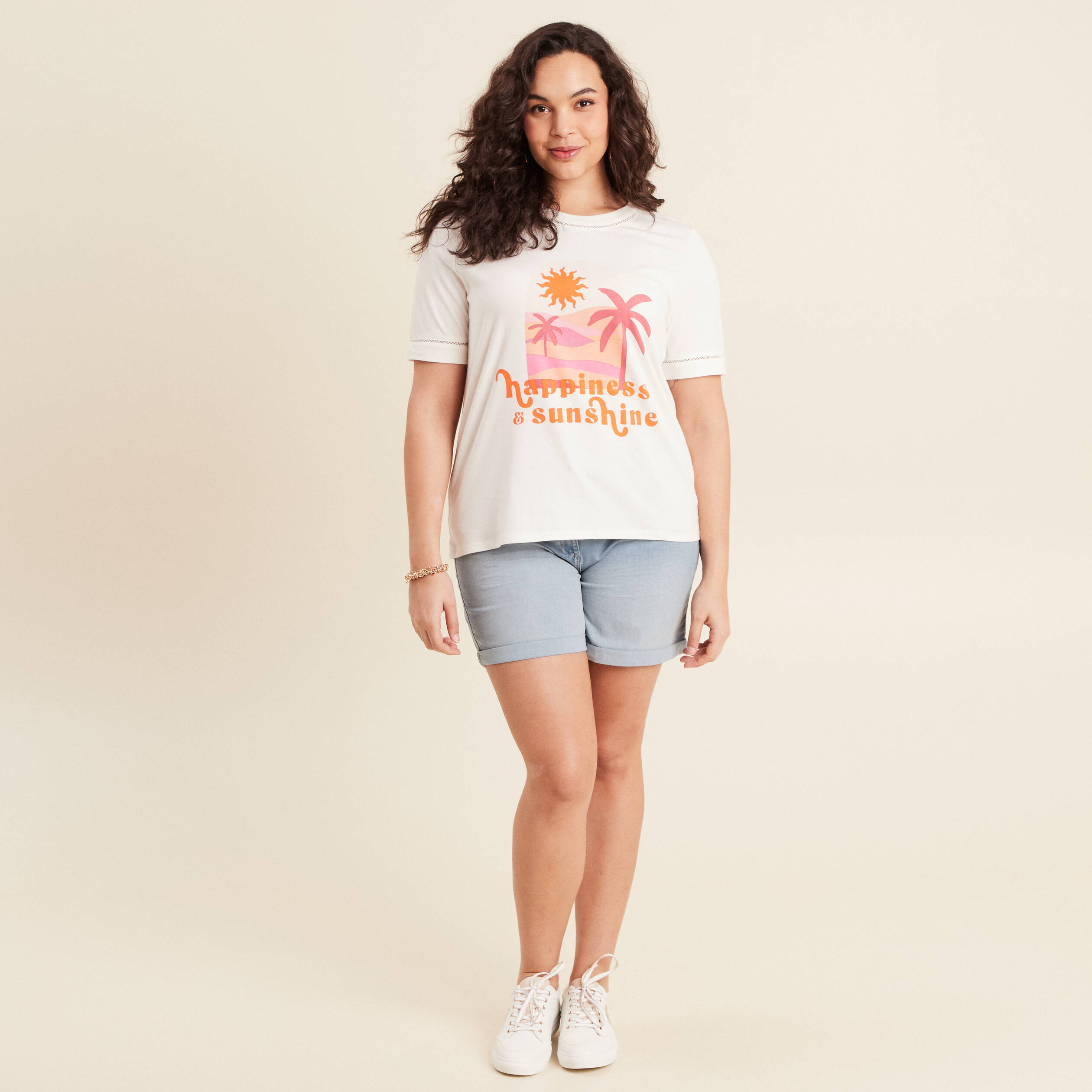 T-shirt manches courtes ecru femme